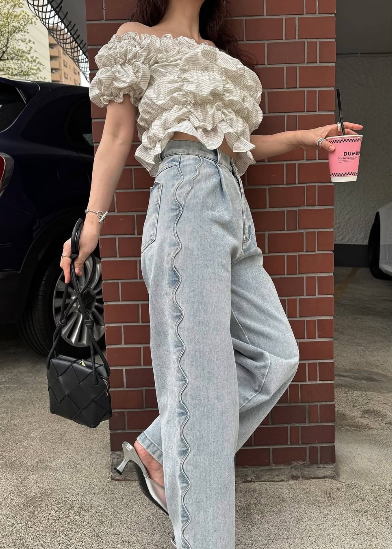 scalloped detail denim PT