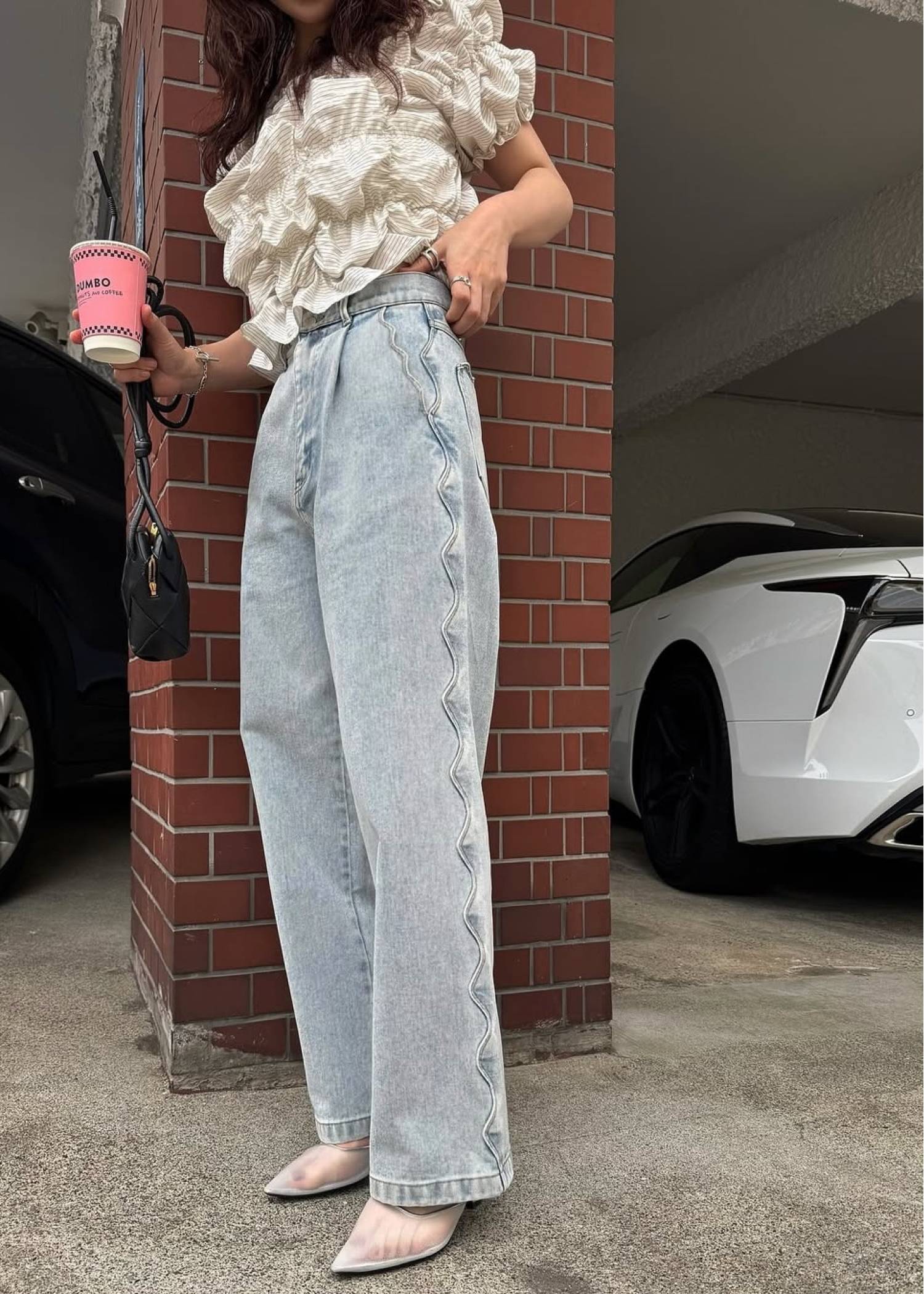 scalloped detail denim PT