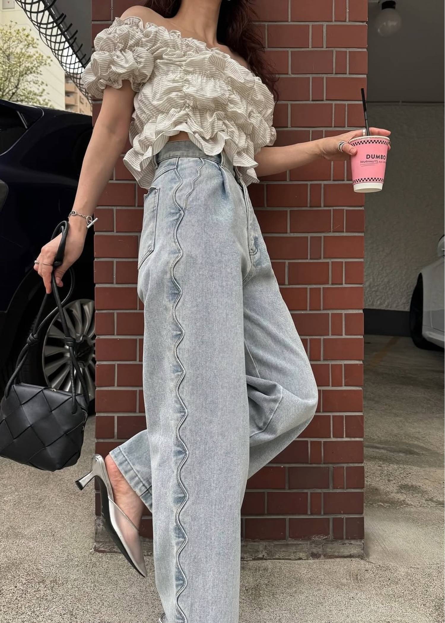 scalloped detail denim PT