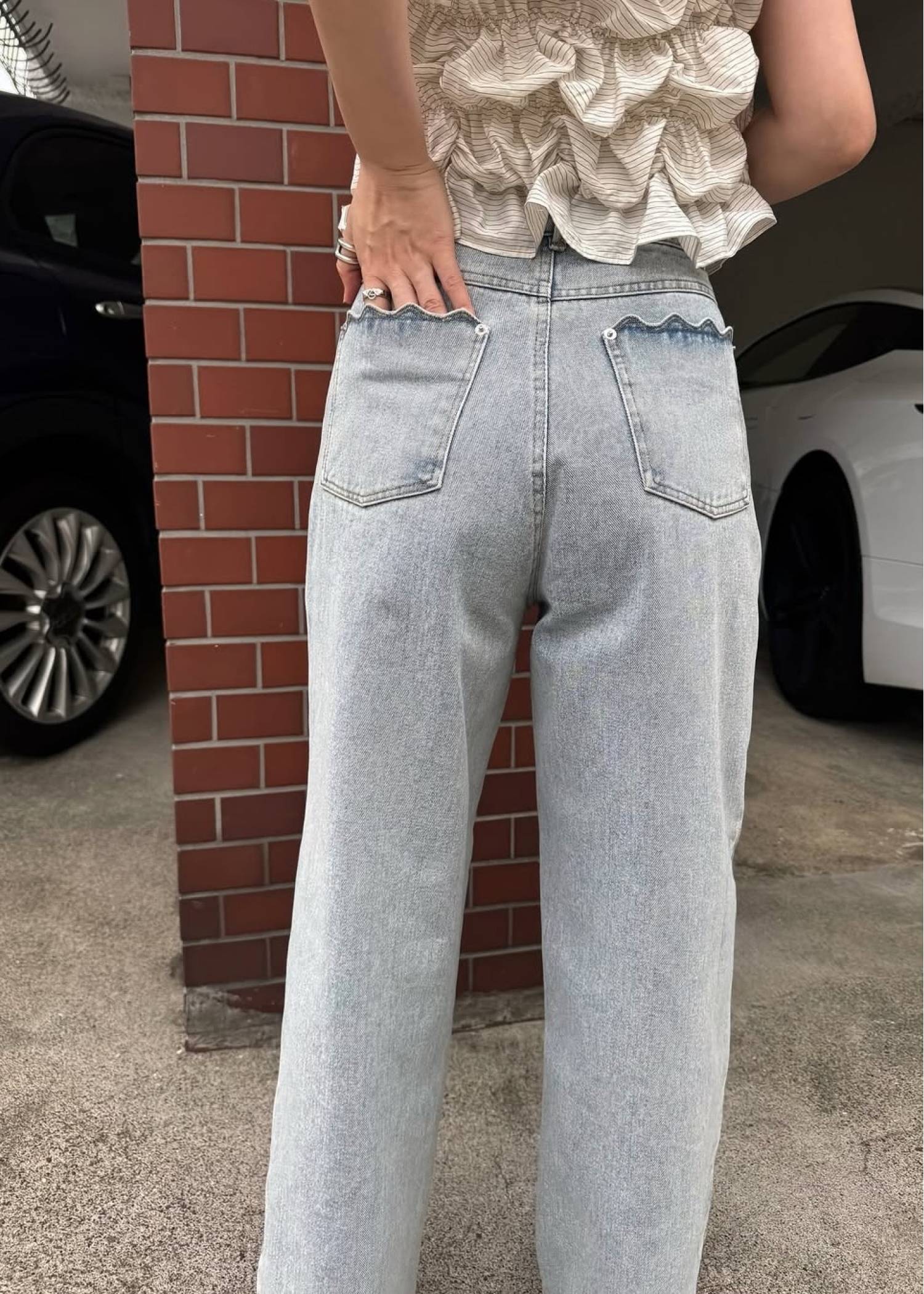 scalloped detail denim PT