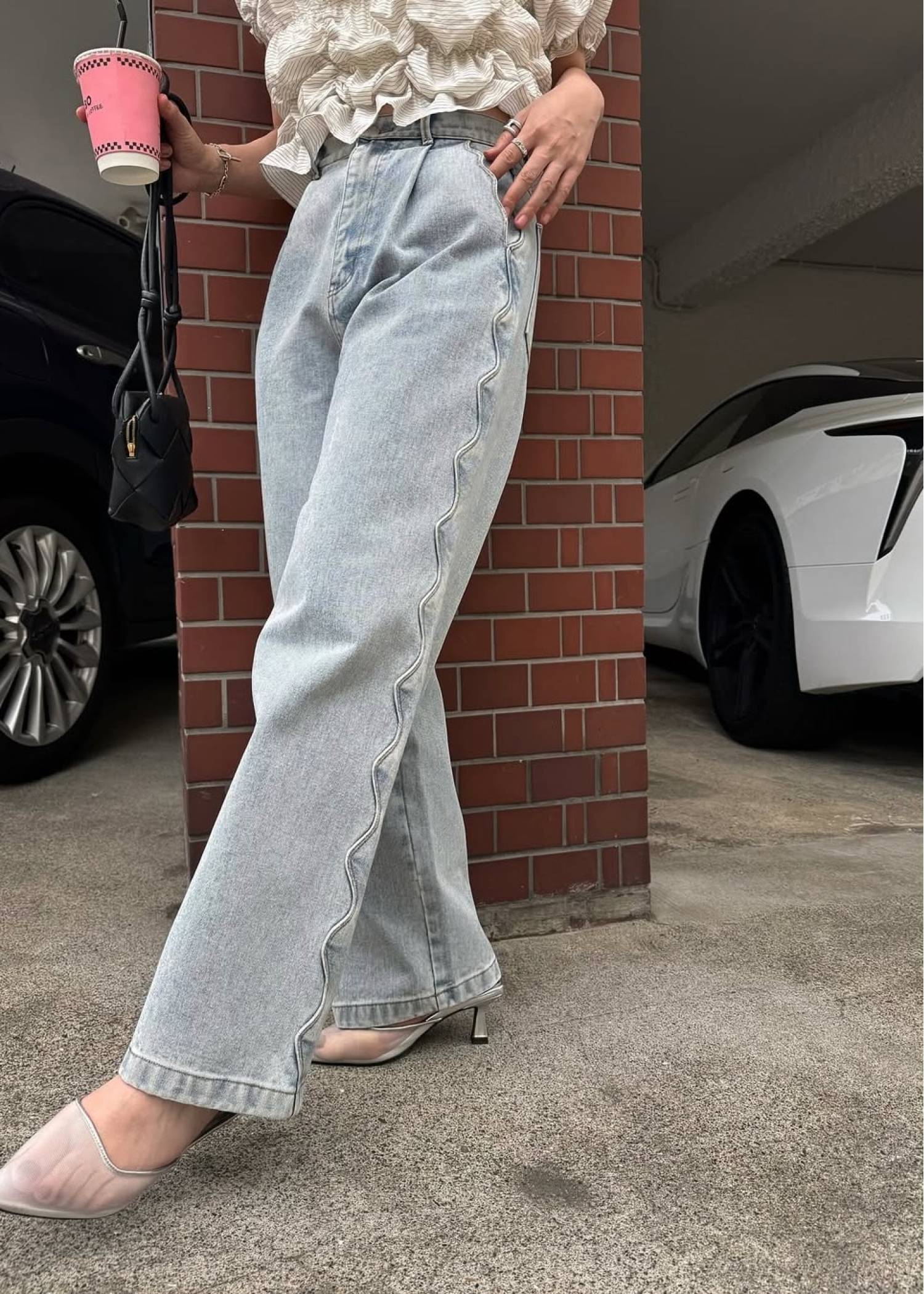 scalloped detail denim PT