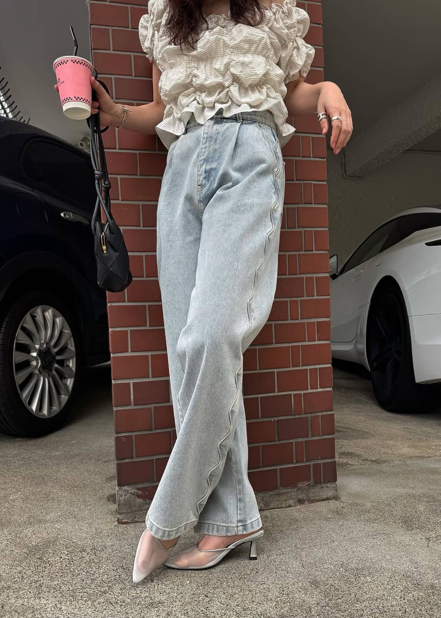 scalloped detail denim PT