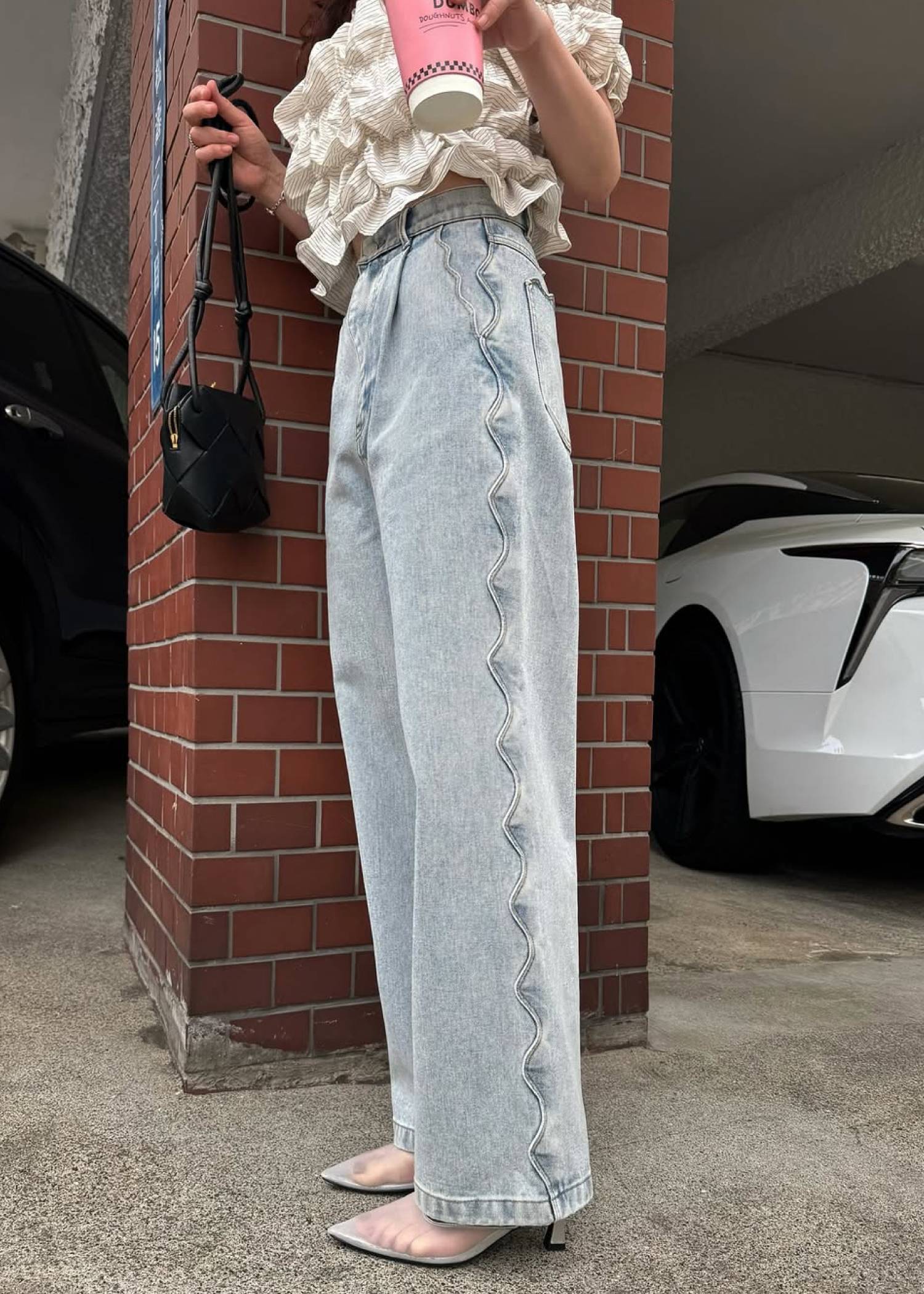 scalloped detail denim PT