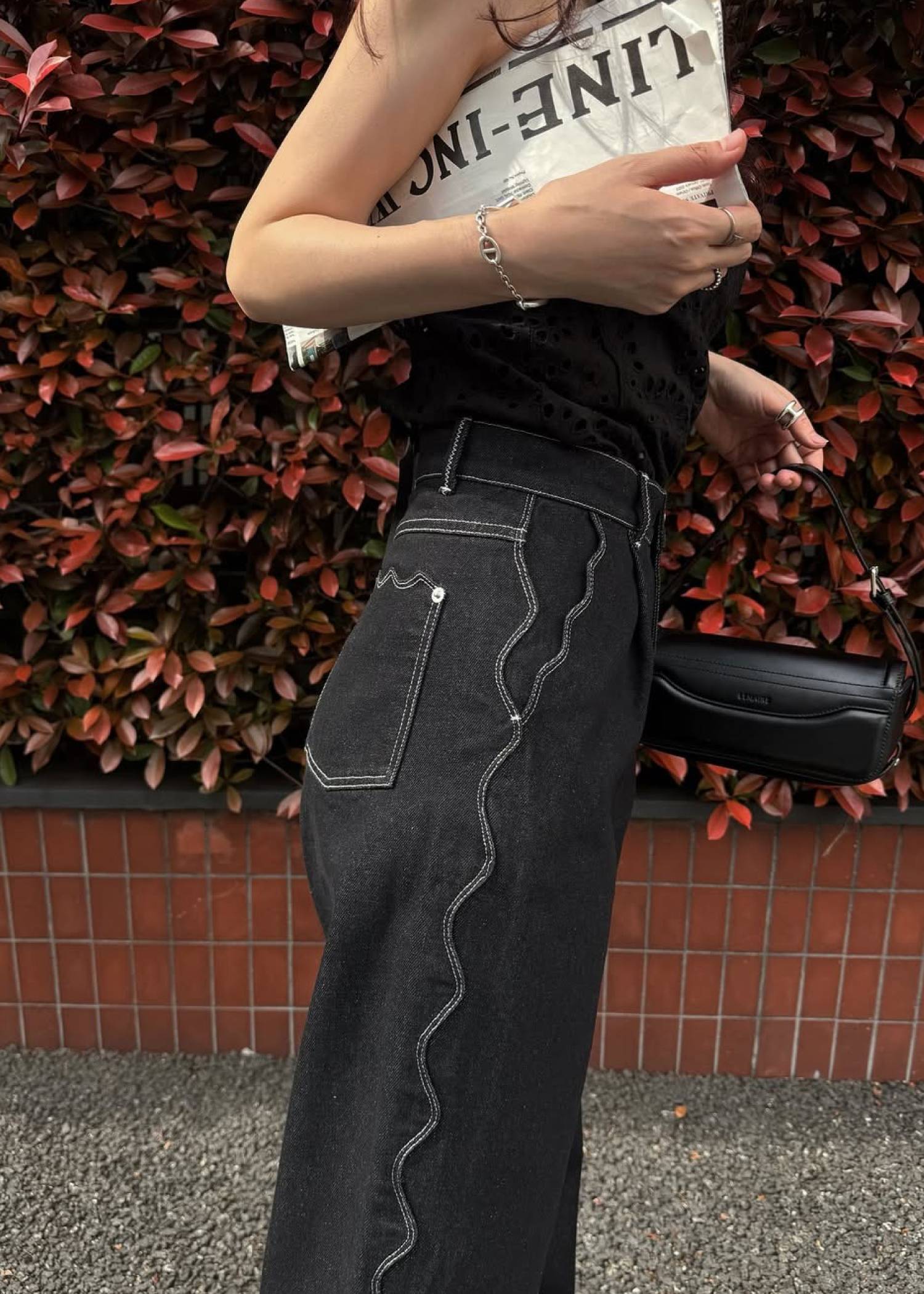scalloped detail denim PT