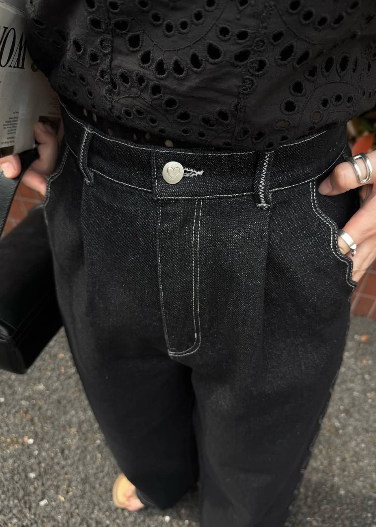 scalloped detail denim PT