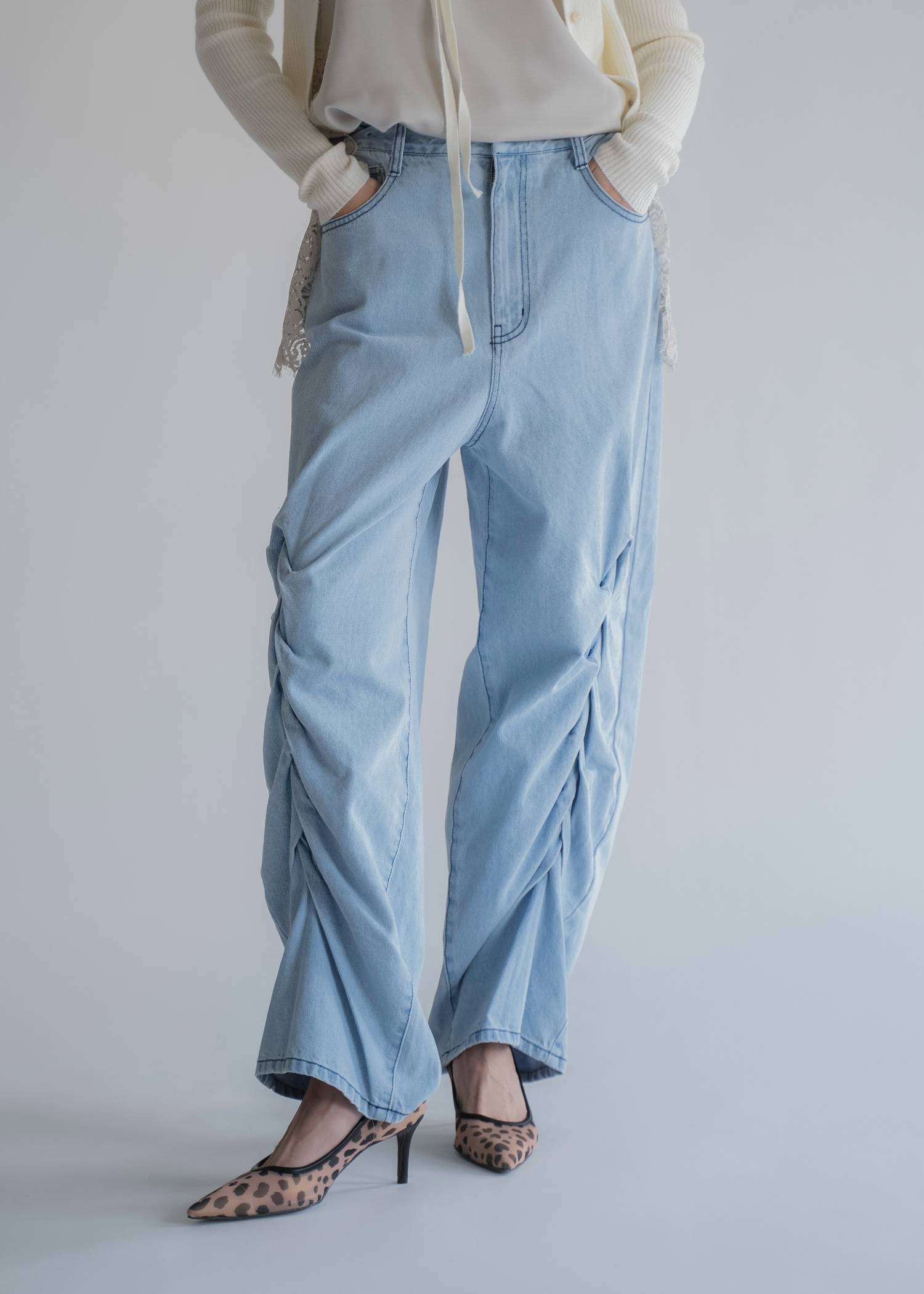 smocking design loose silhouette denim