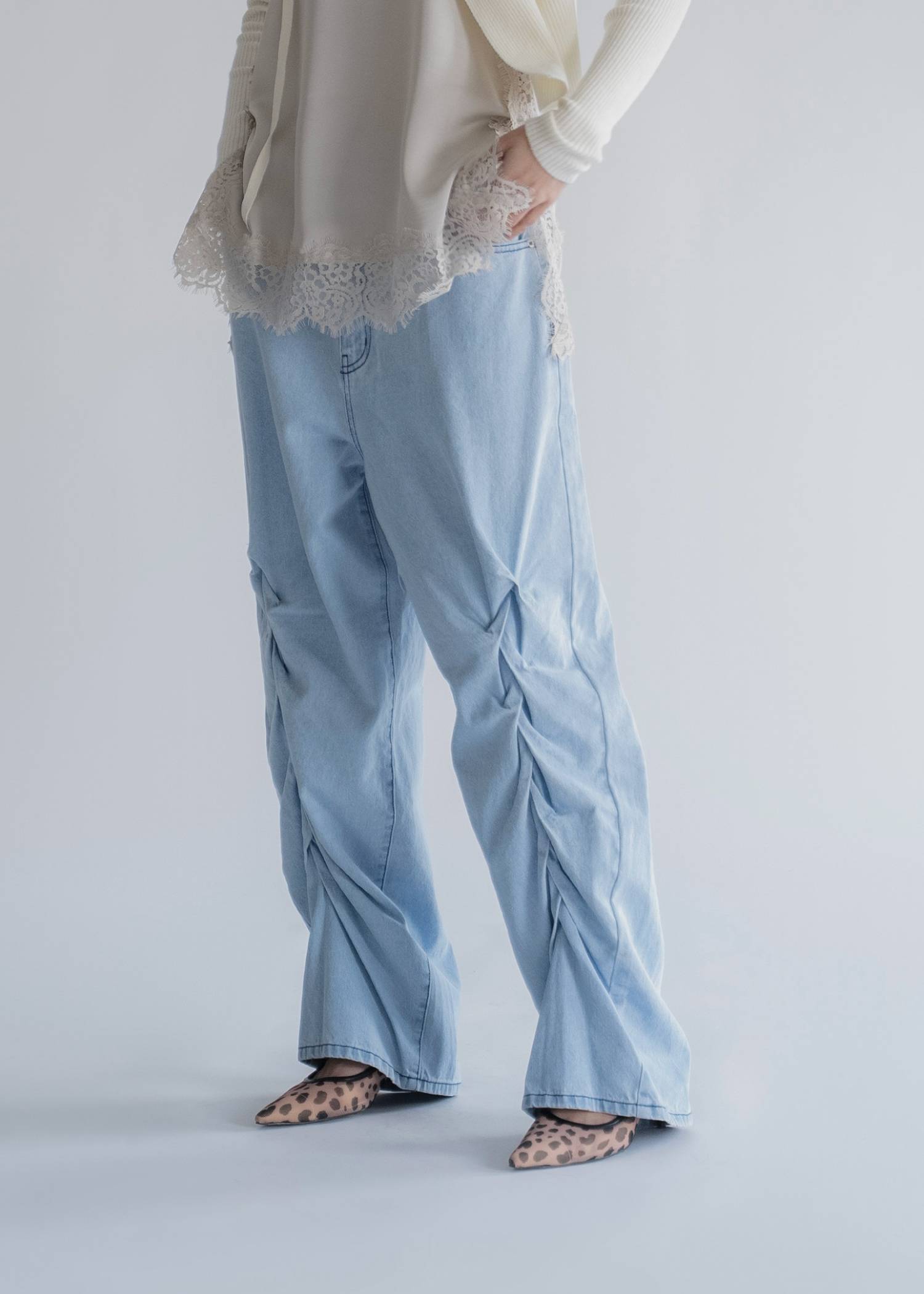 smocking design loose silhouette denim