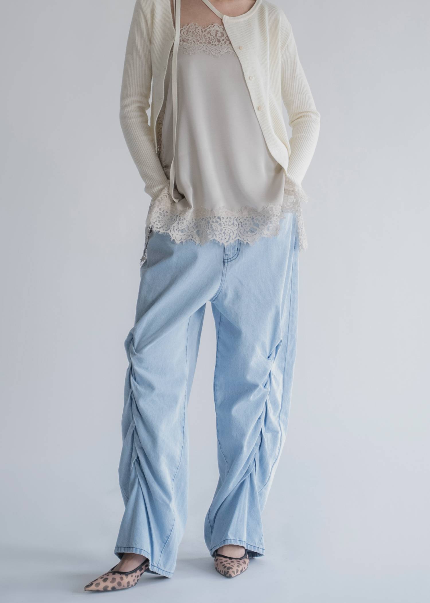 smocking design loose silhouette denim