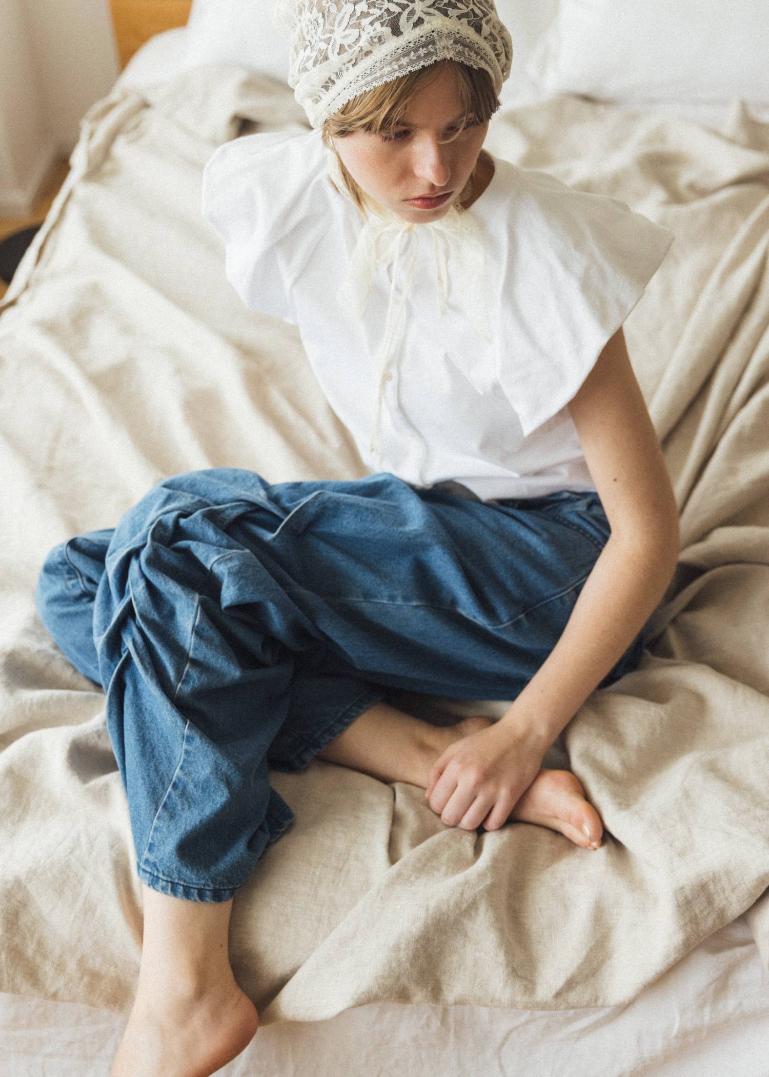 smocking design loose silhouette denim