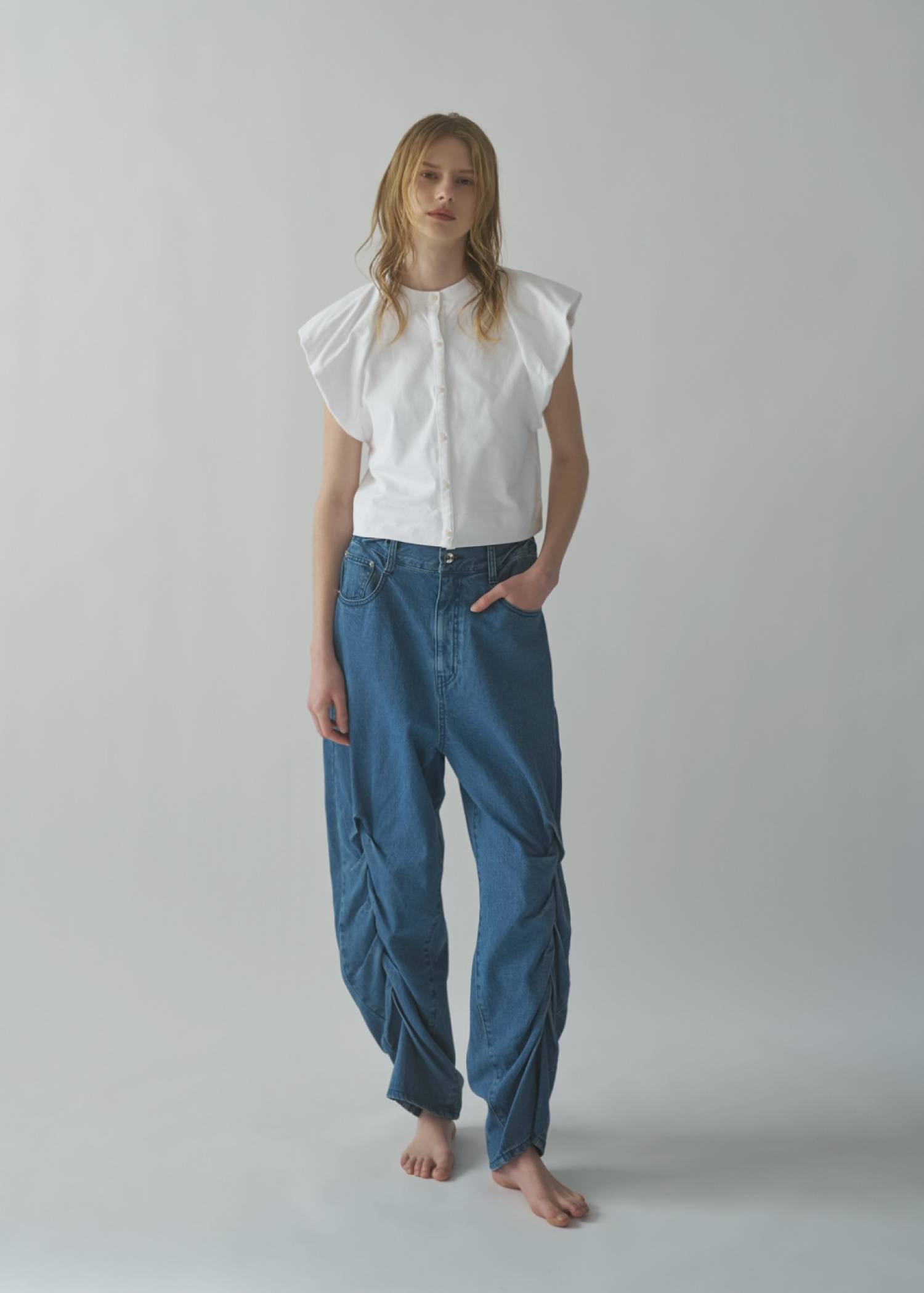 smocking design loose silhouette denim