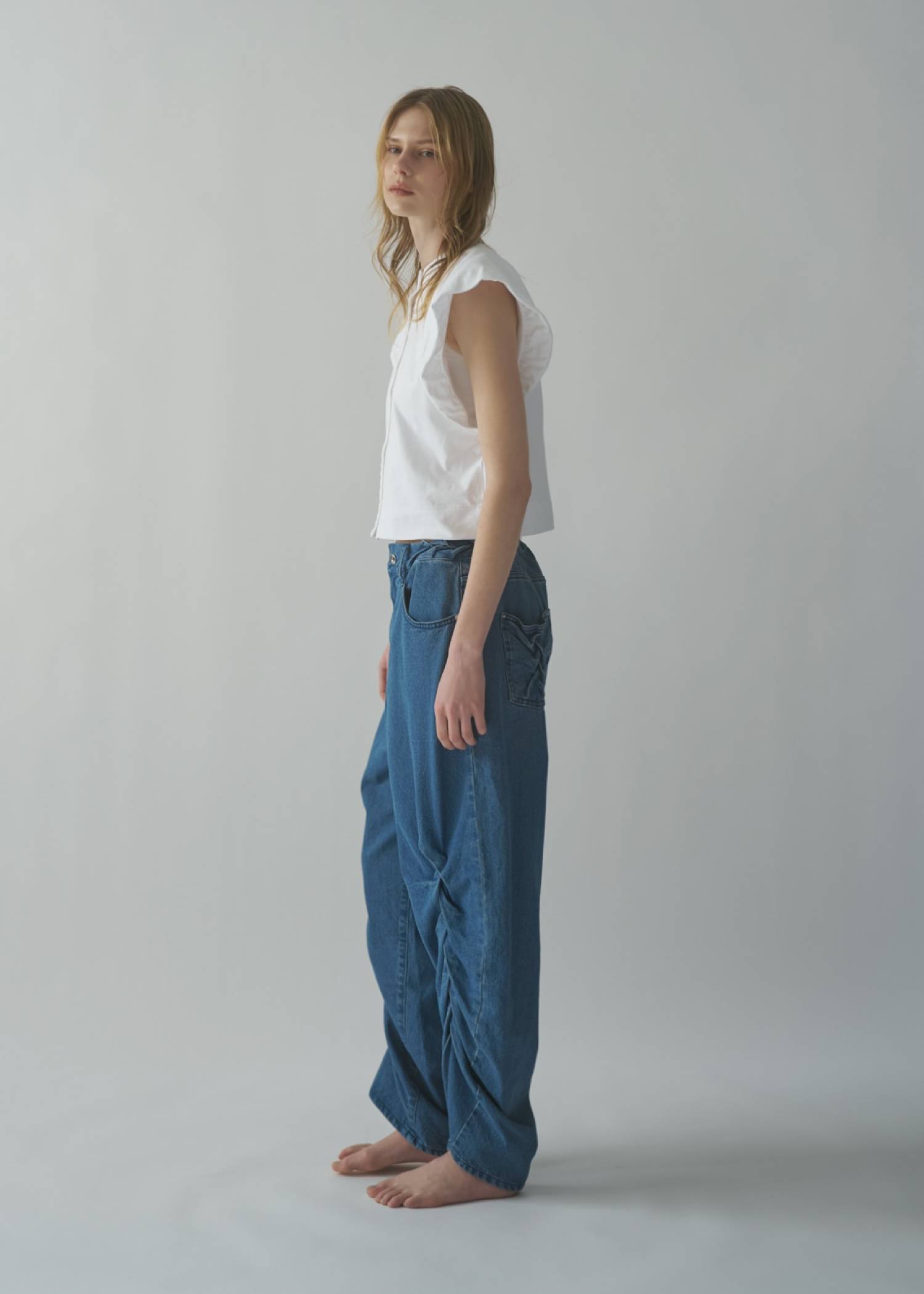 smocking design loose silhouette denim
