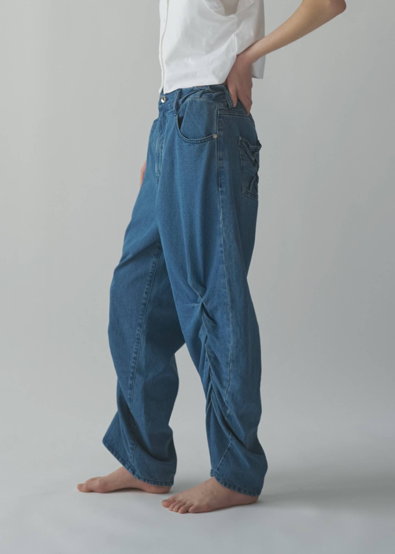 smocking design loose silhouette denim