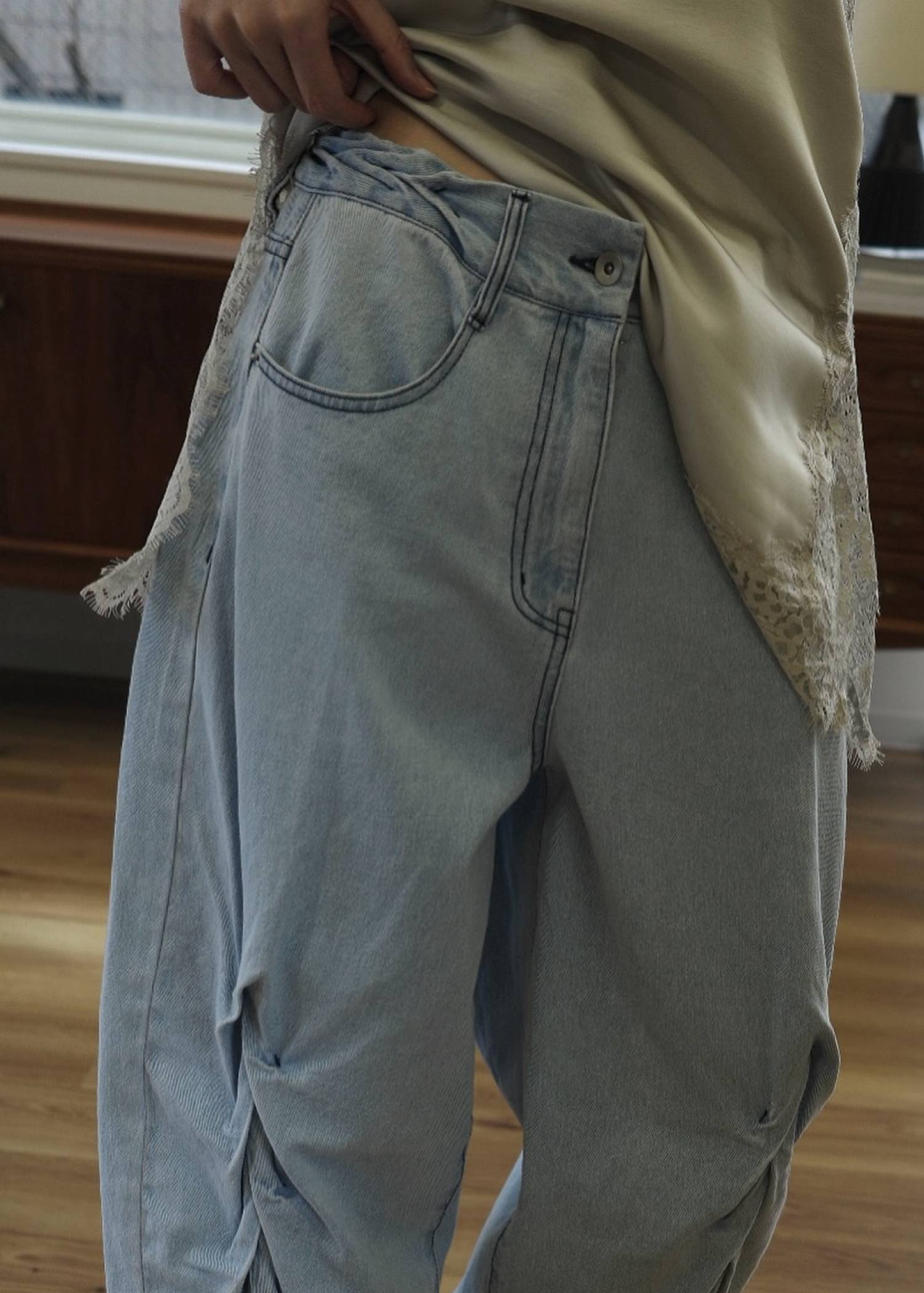 smocking design loose silhouette denim