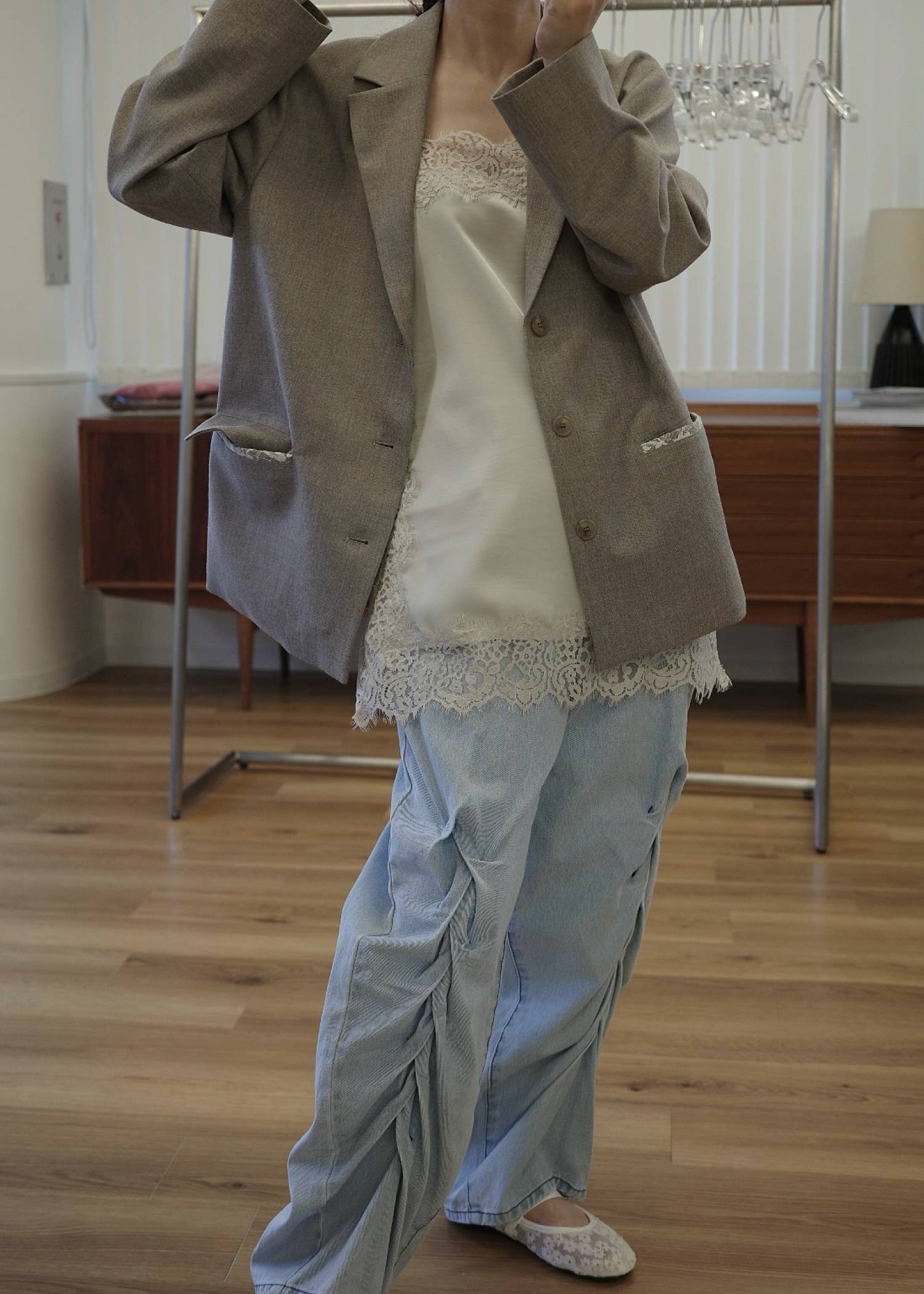 smocking design loose silhouette denim