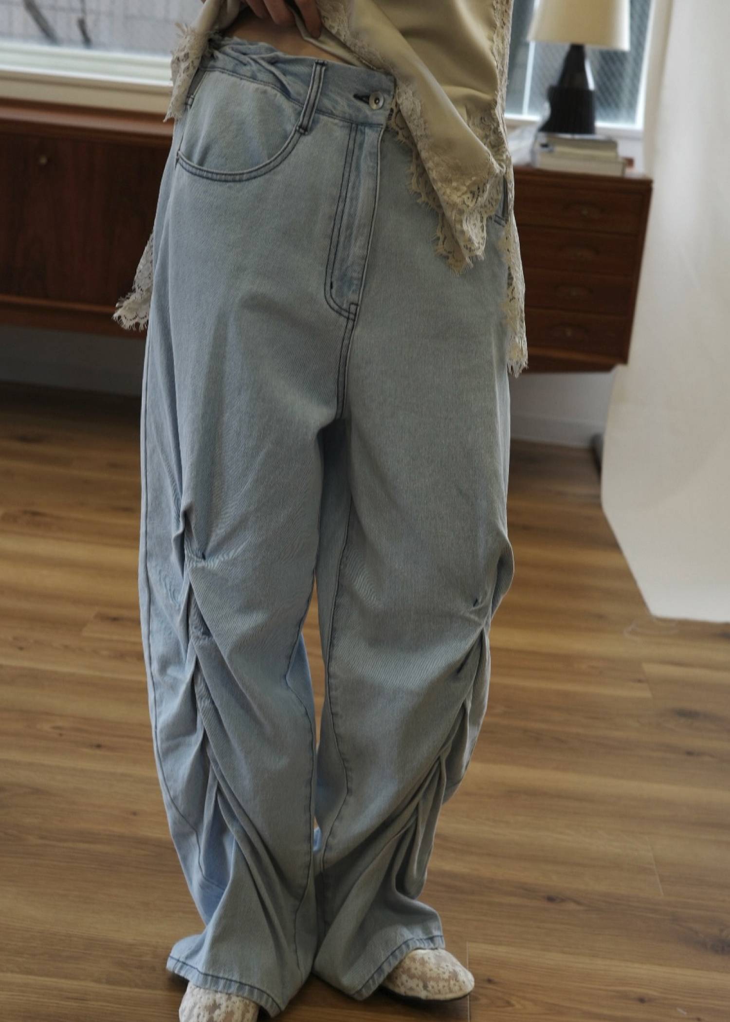 smocking design loose silhouette denim