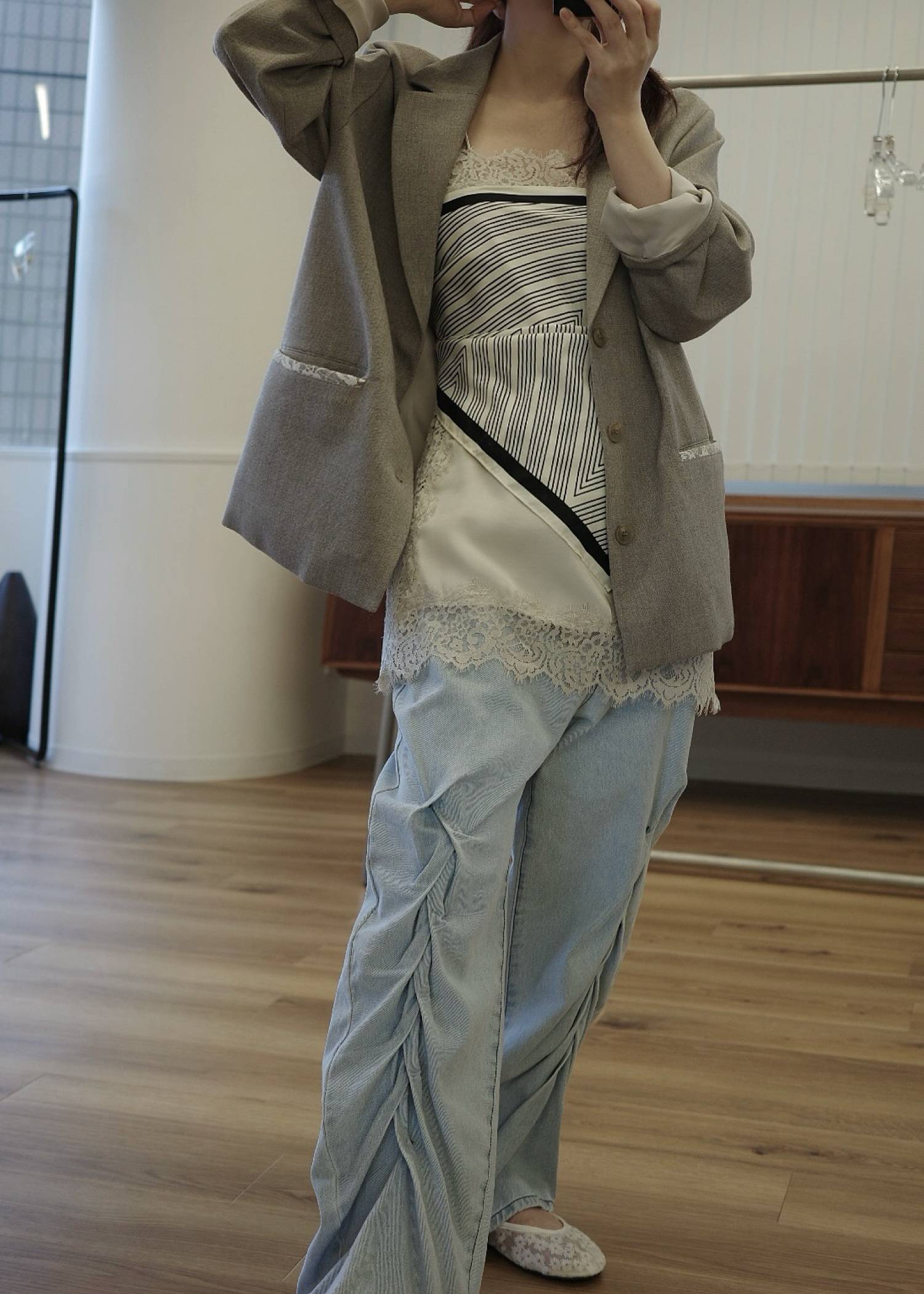 smocking design loose silhouette denim