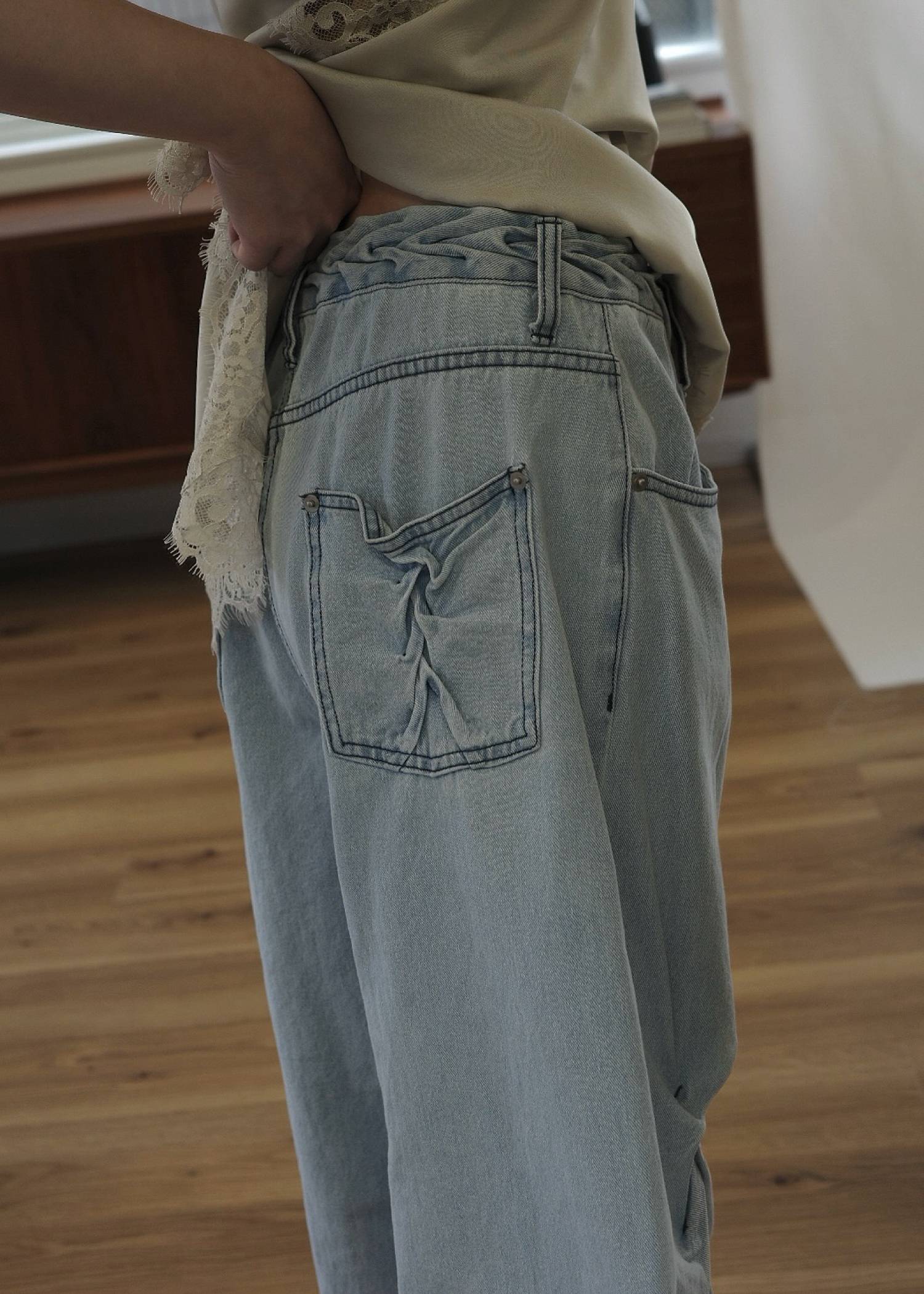 smocking design loose silhouette denim