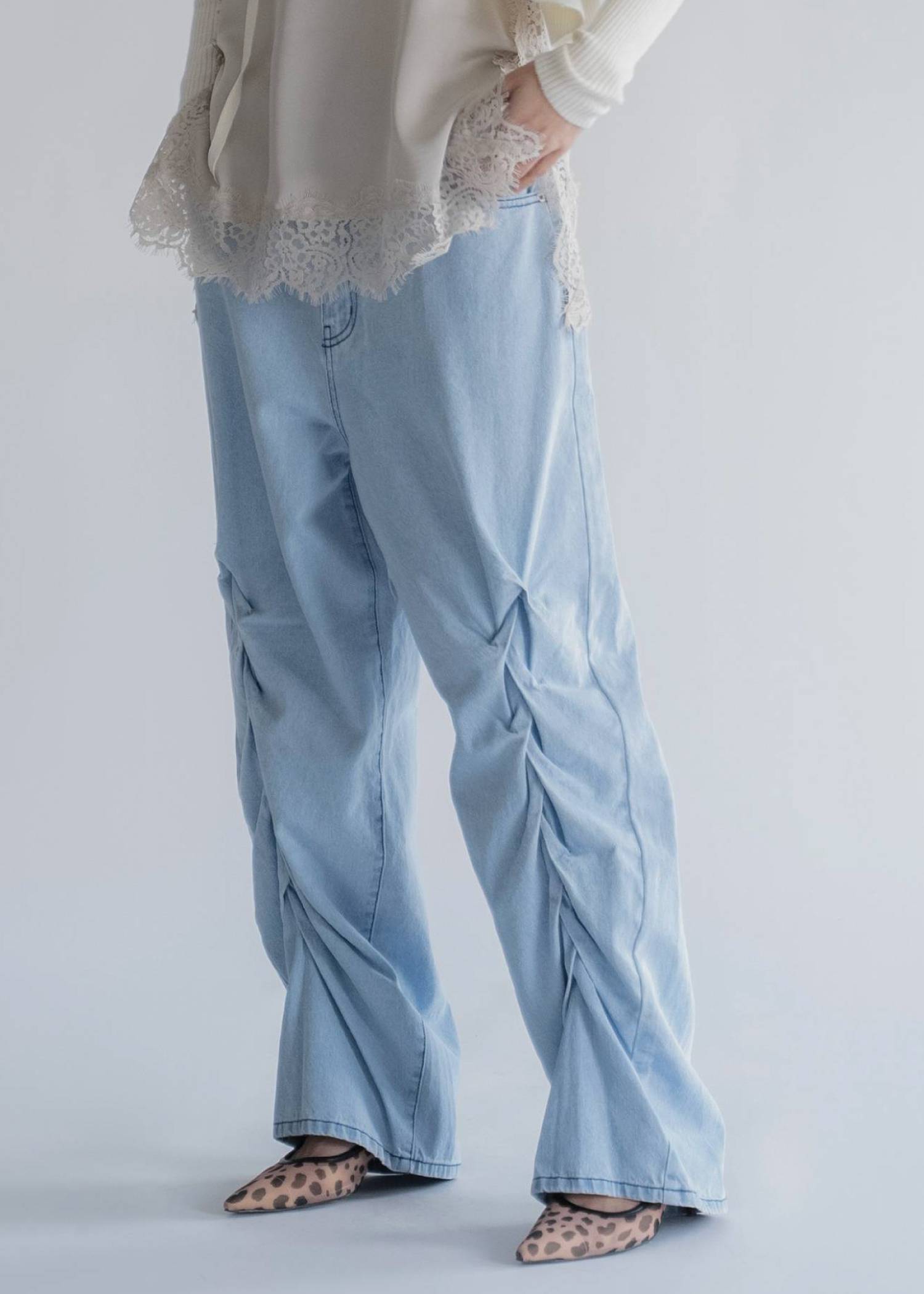 smocking design loose silhouette denim
