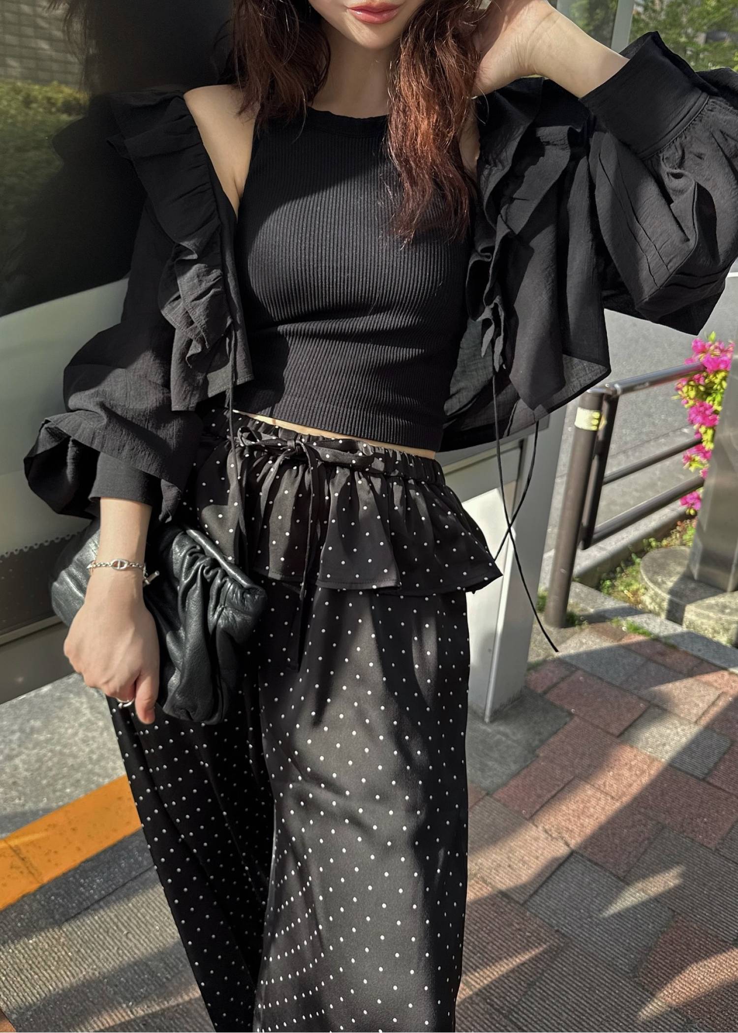 ruffle waist satin polka dot relax PT