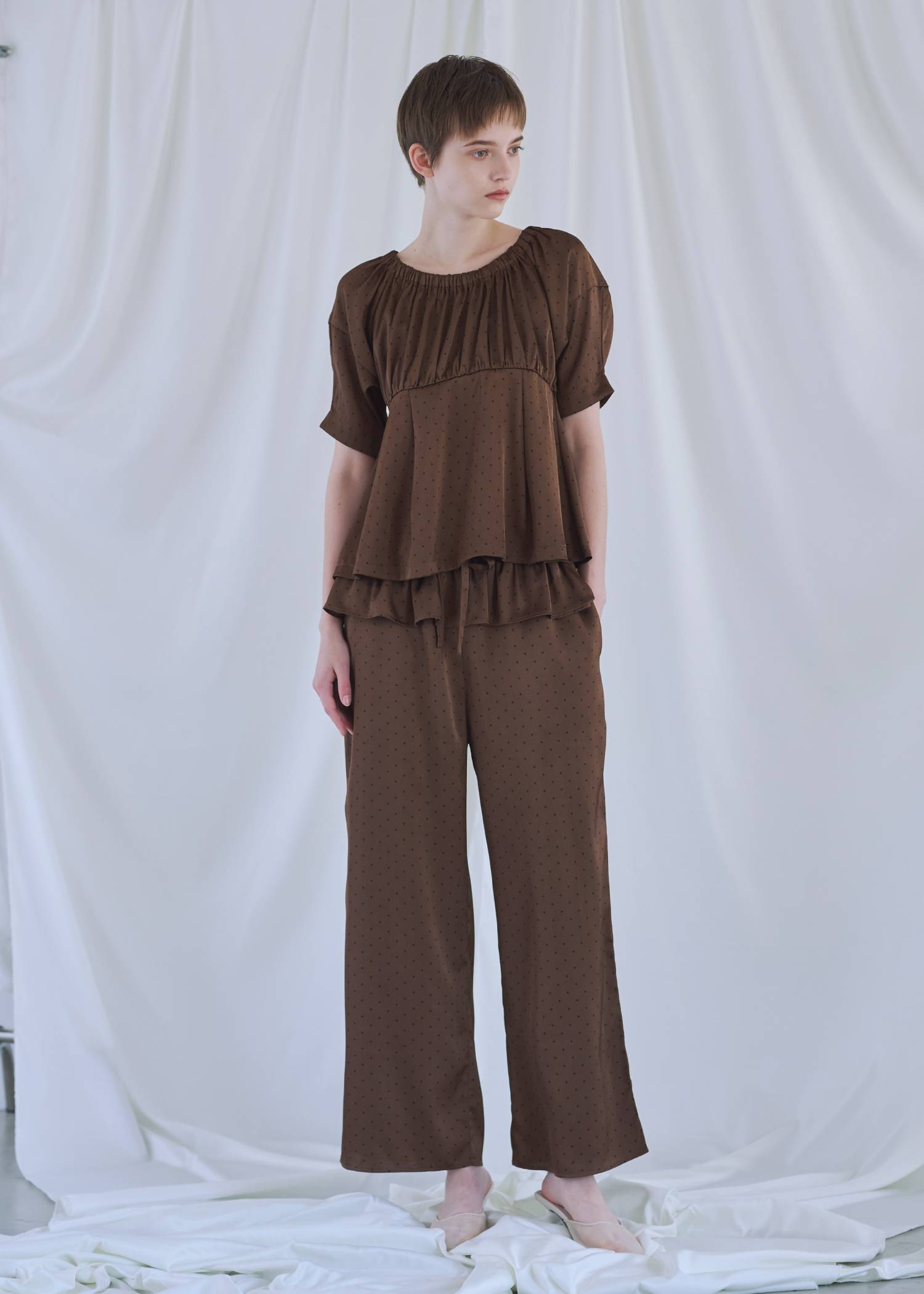 ruffle waist satin polka dot relax PT