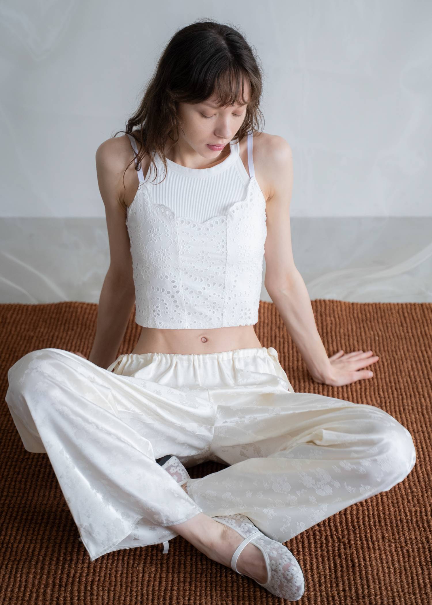 flower jacquard waist drawstring PT