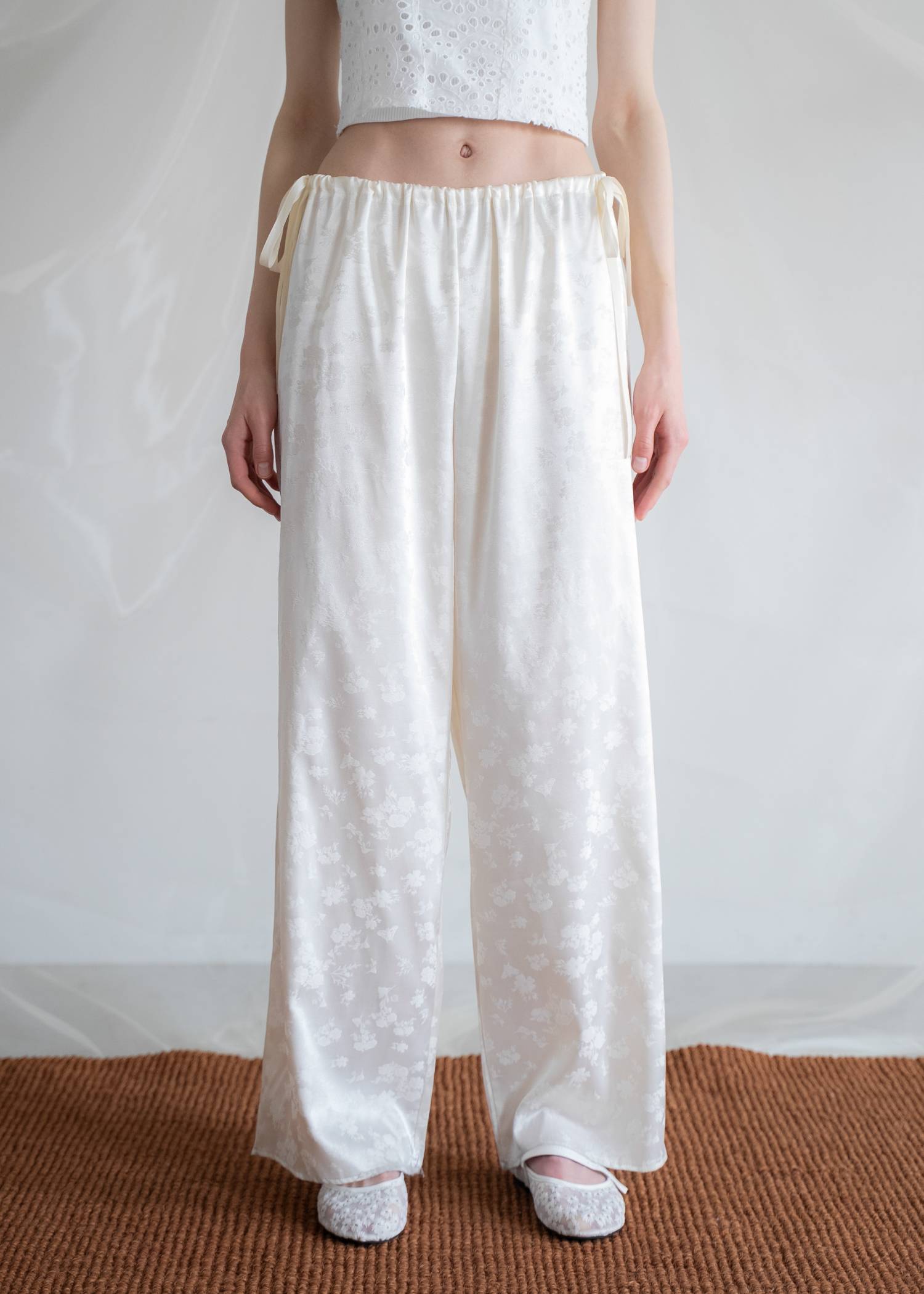 flower jacquard waist drawstring PT