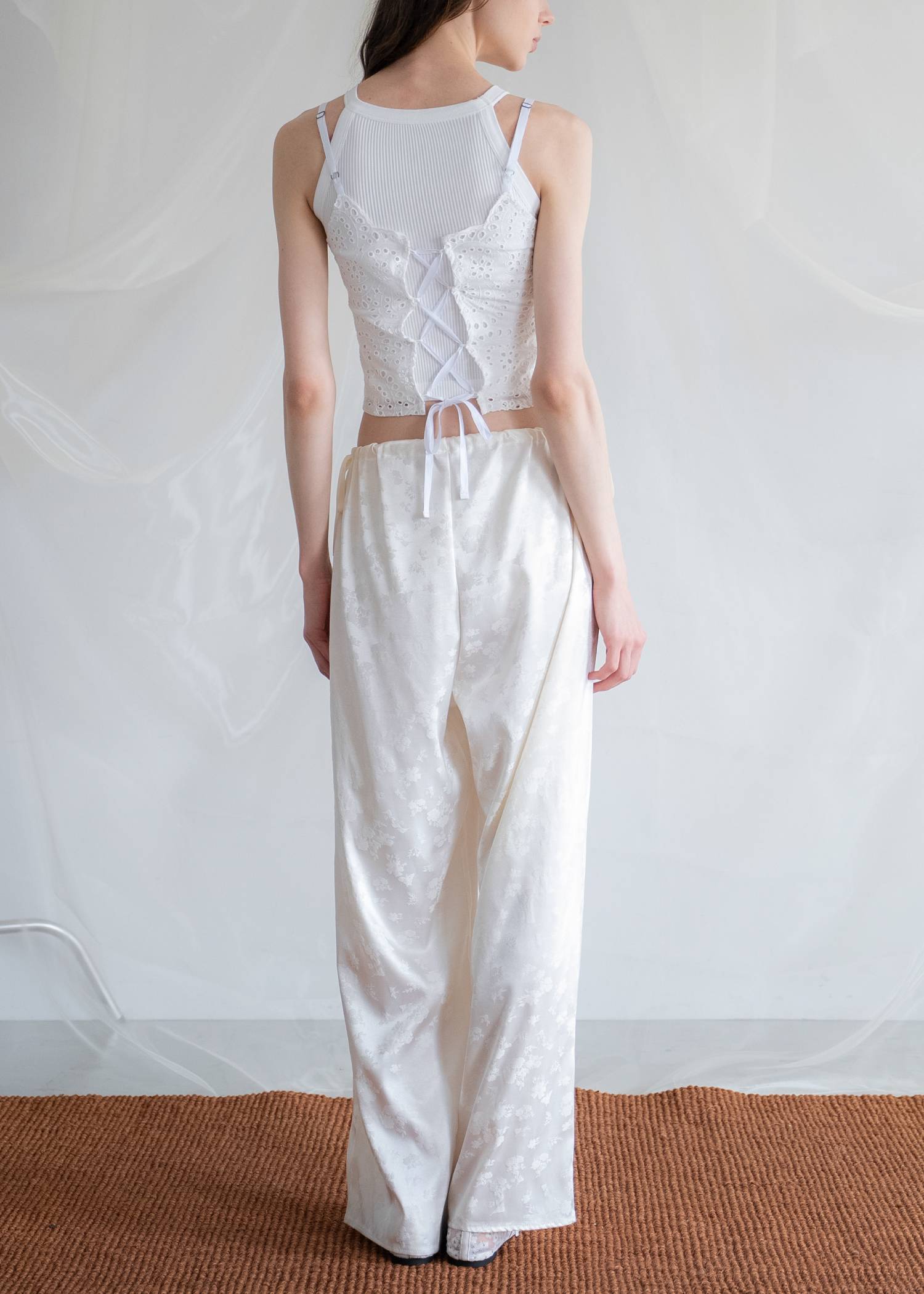 flower jacquard waist drawstring PT