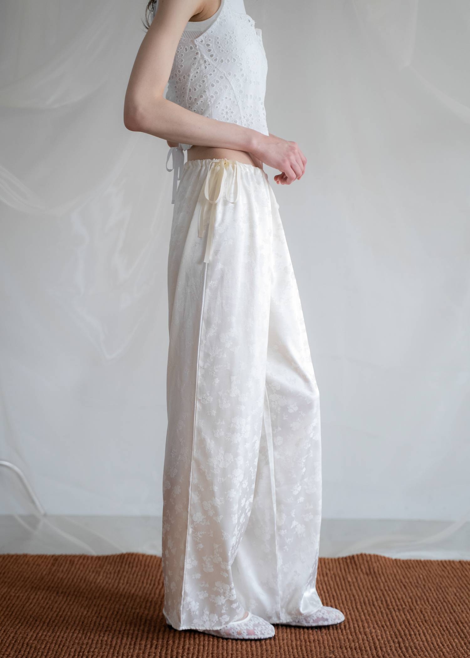 flower jacquard waist drawstring PT