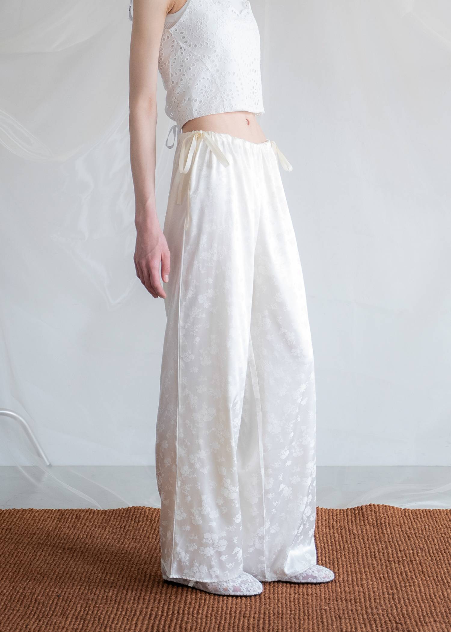 flower jacquard waist drawstring PT