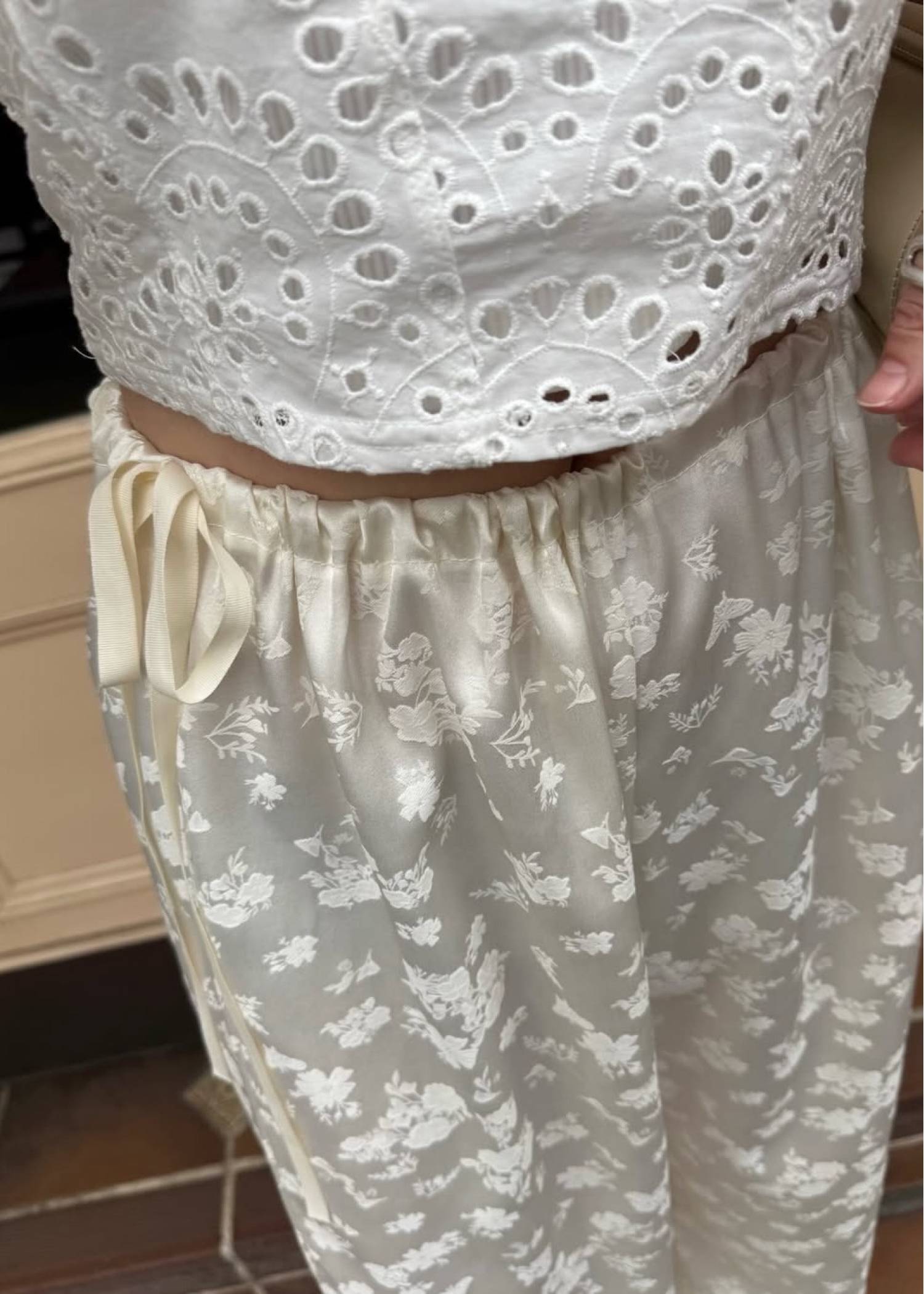 flower jacquard waist drawstring PT