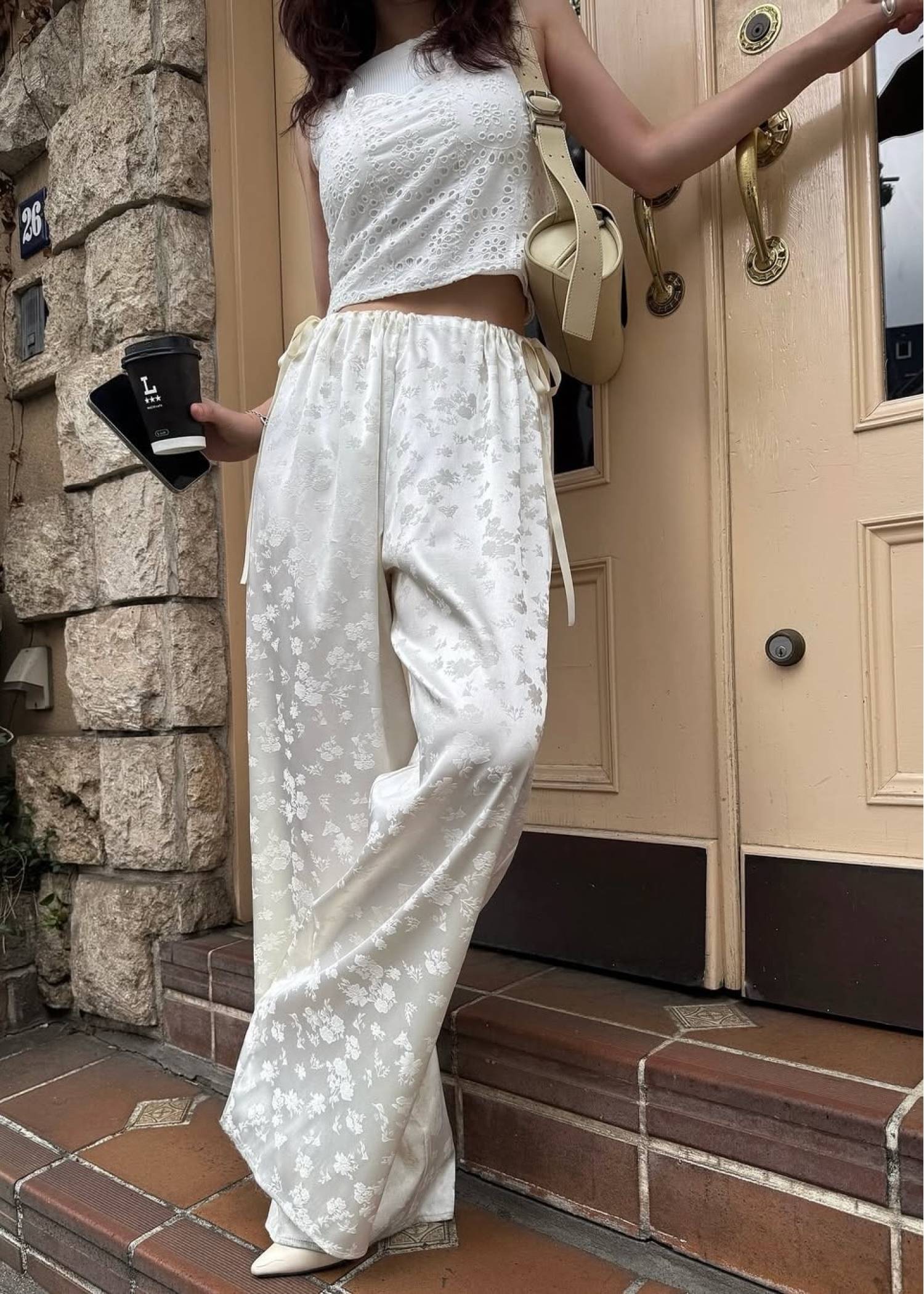 flower jacquard waist drawstring PT