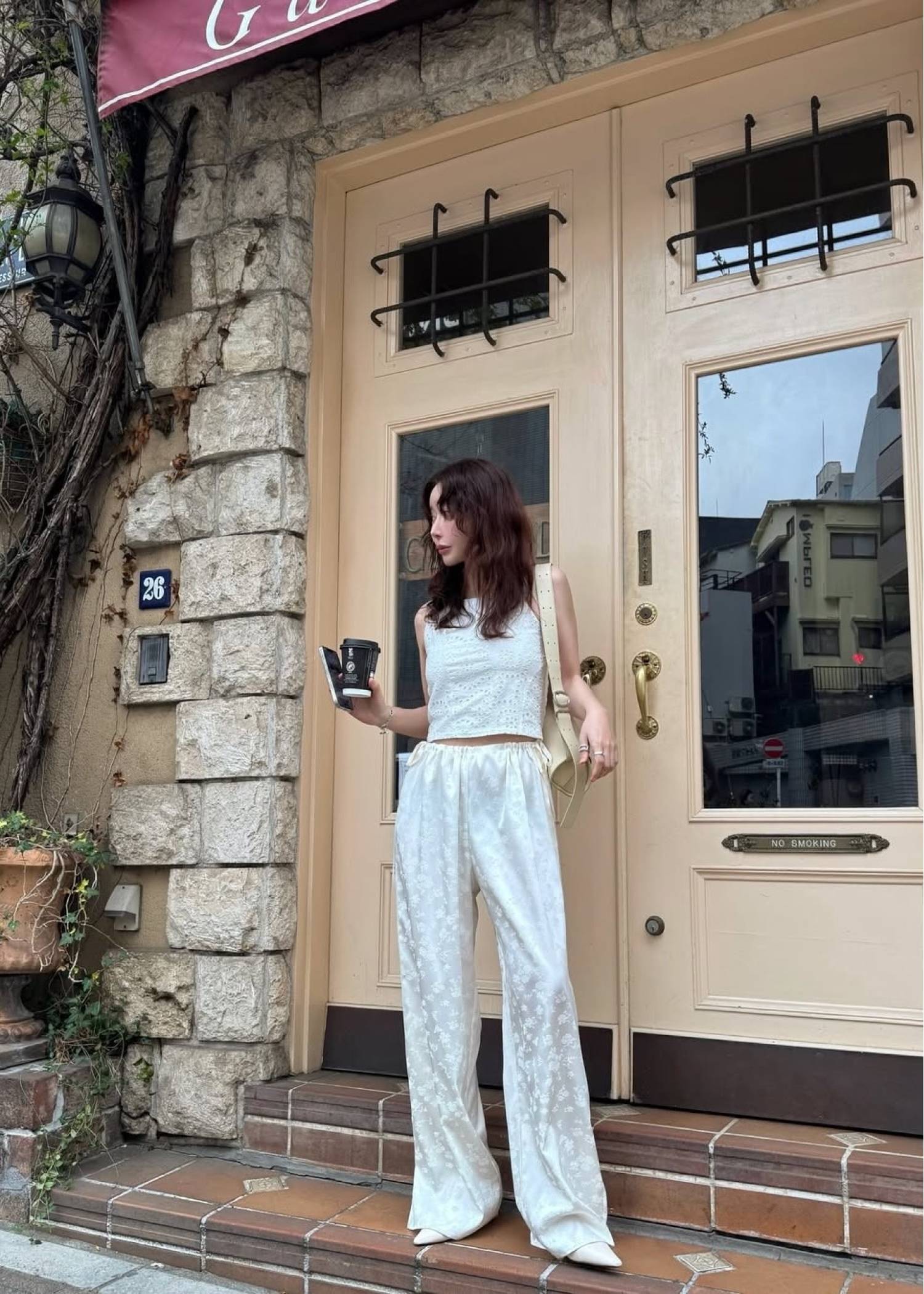 flower jacquard waist drawstring PT