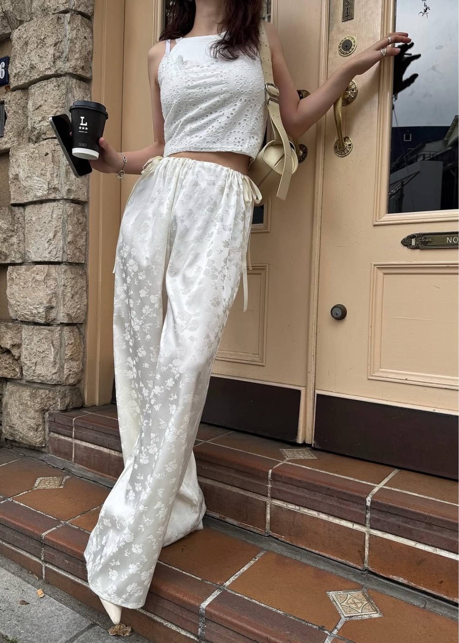 flower jacquard waist drawstring PT