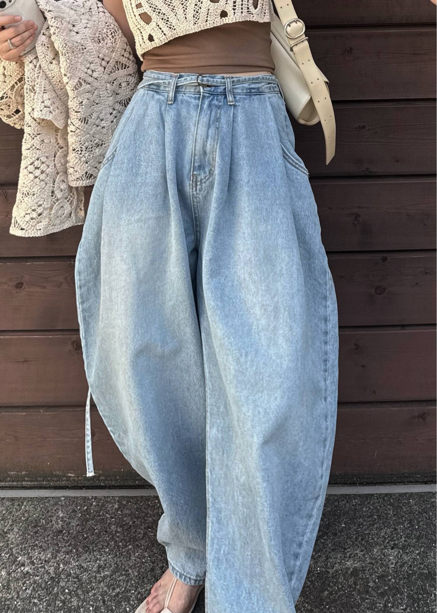 narrow ribbon tuck wide denim PT