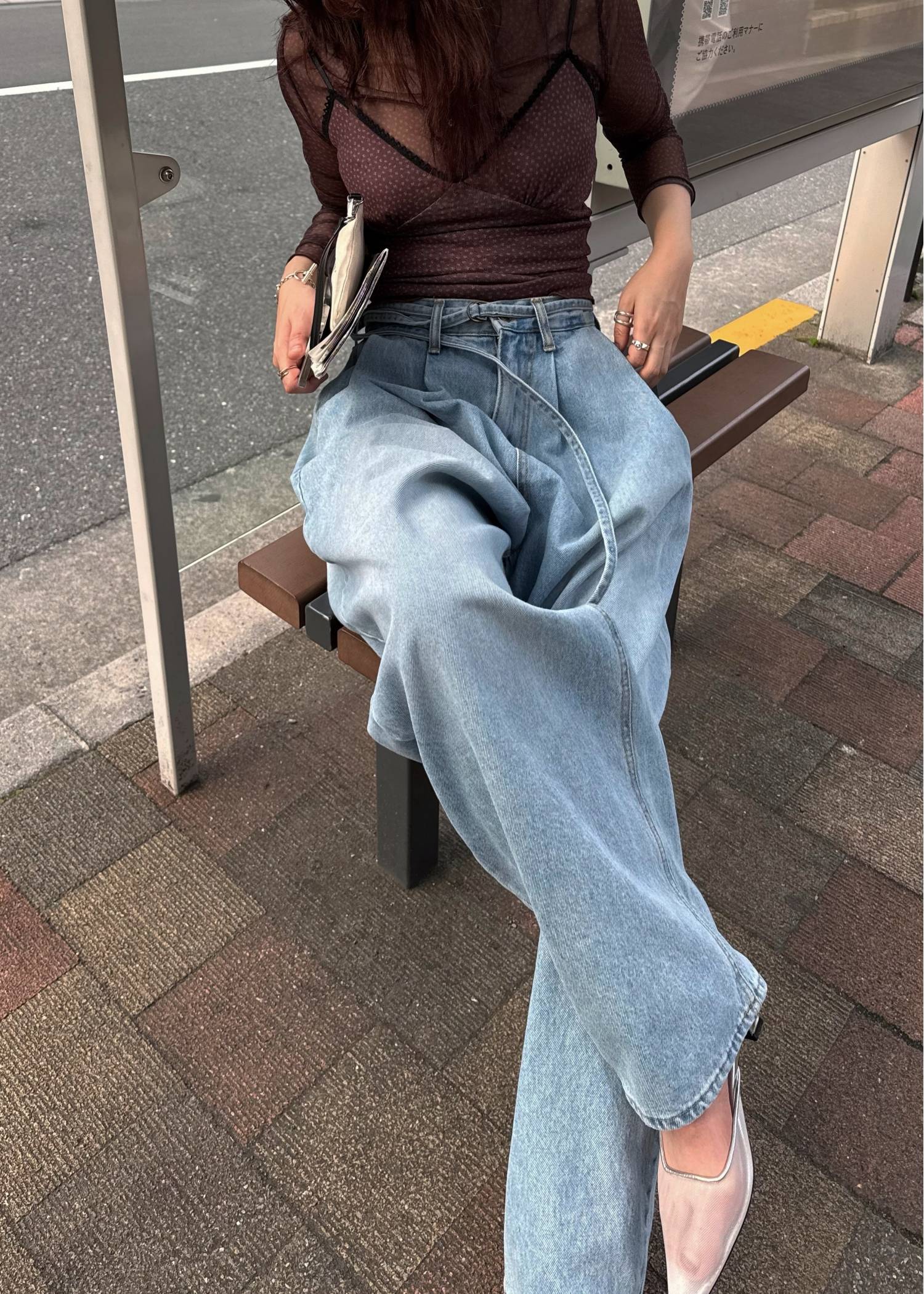 narrow ribbon tuck wide denim PT