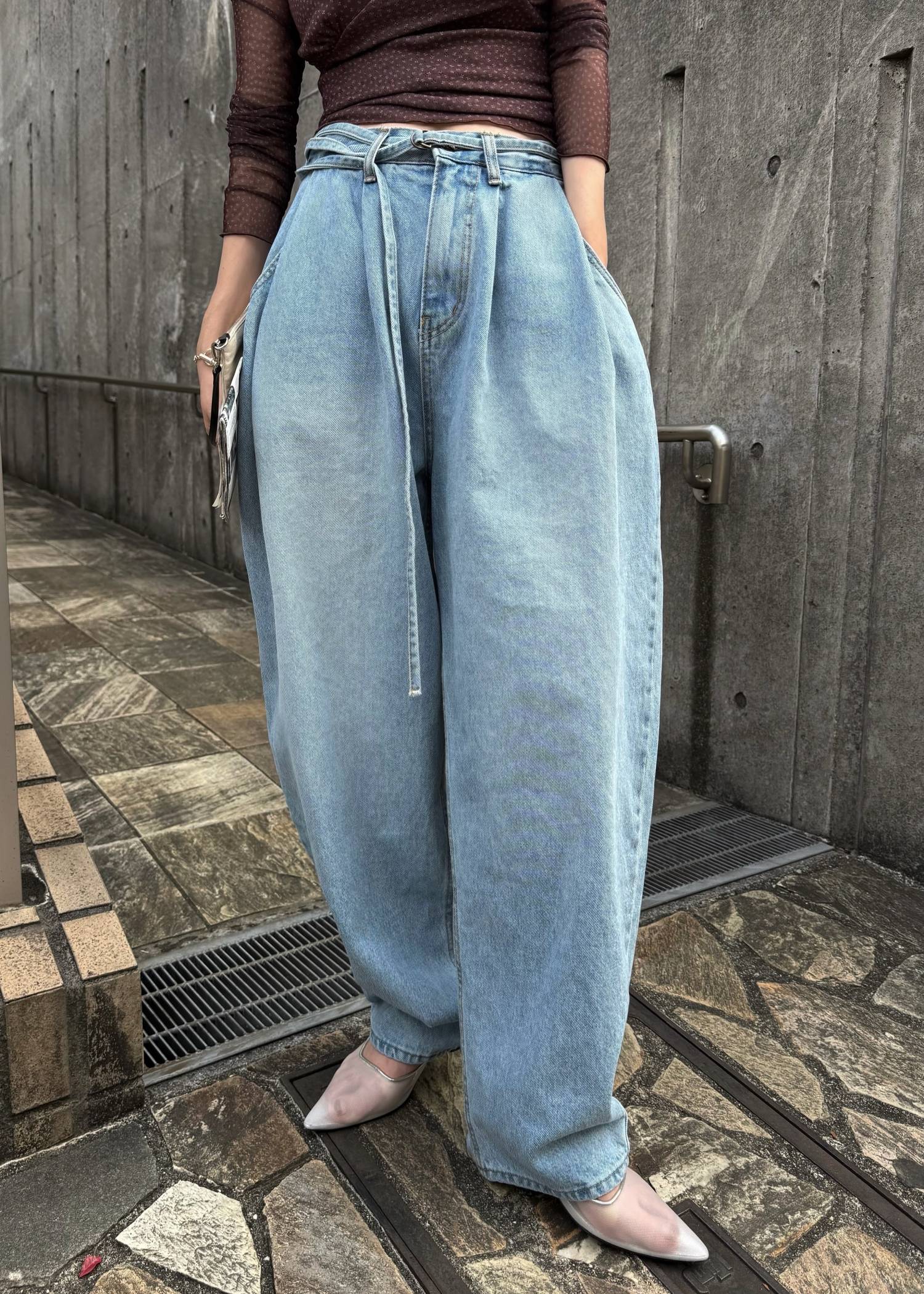 narrow ribbon tuck wide denim PT