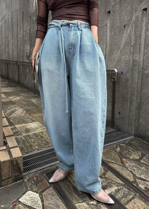 narrow ribbon tuck wide denim PT