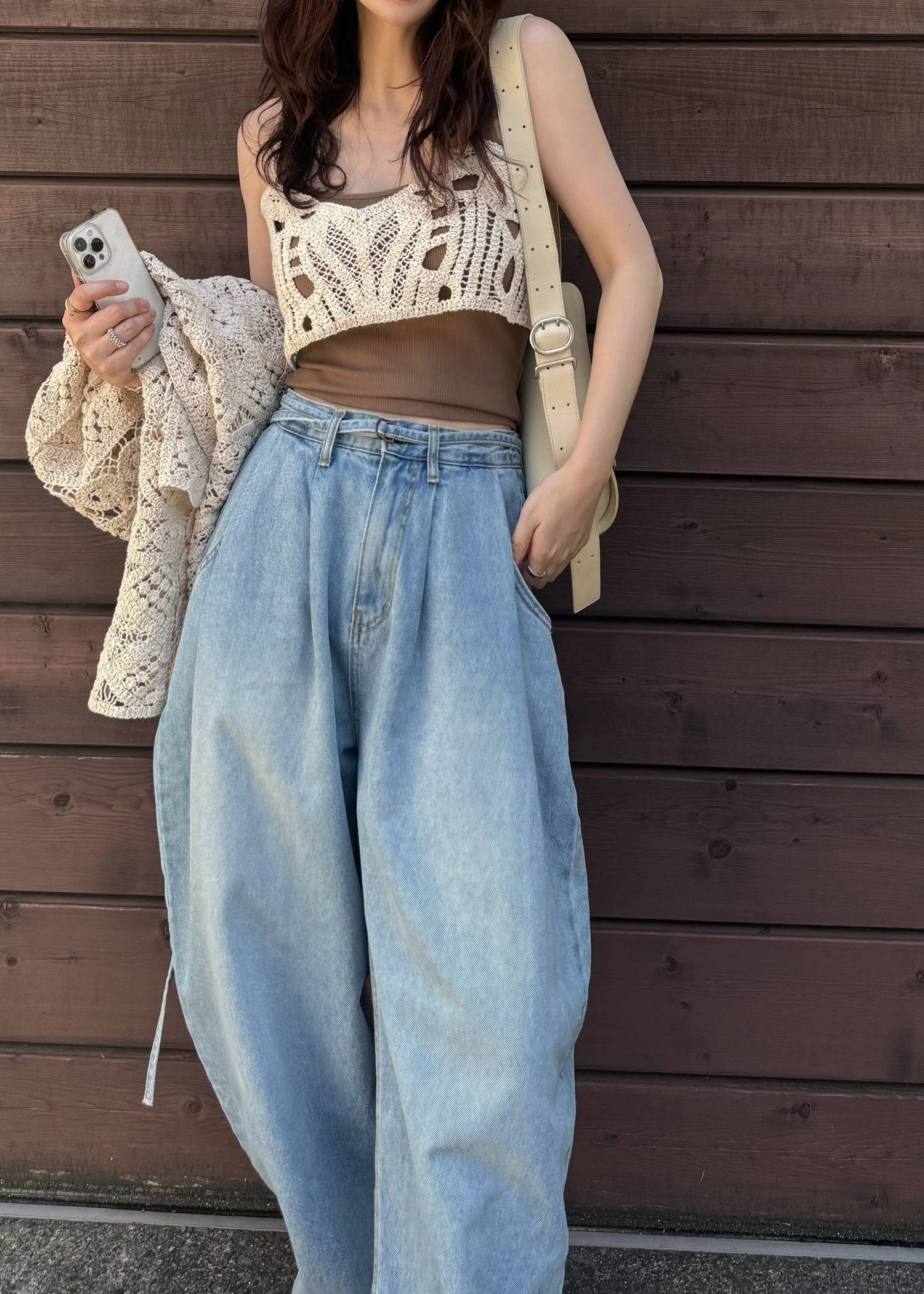 narrow ribbon tuck wide denim PT