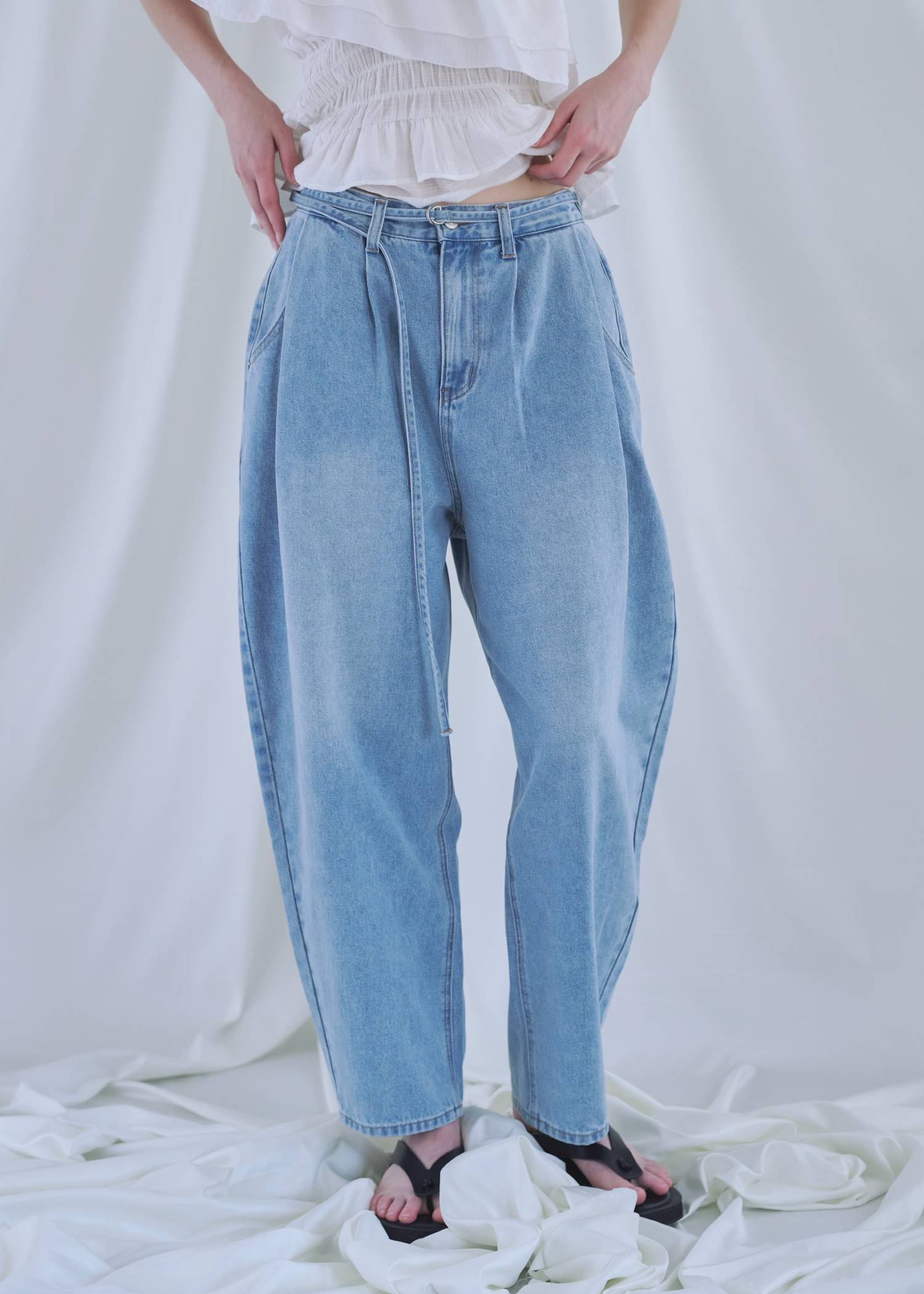 narrow ribbon tuck wide denim PT