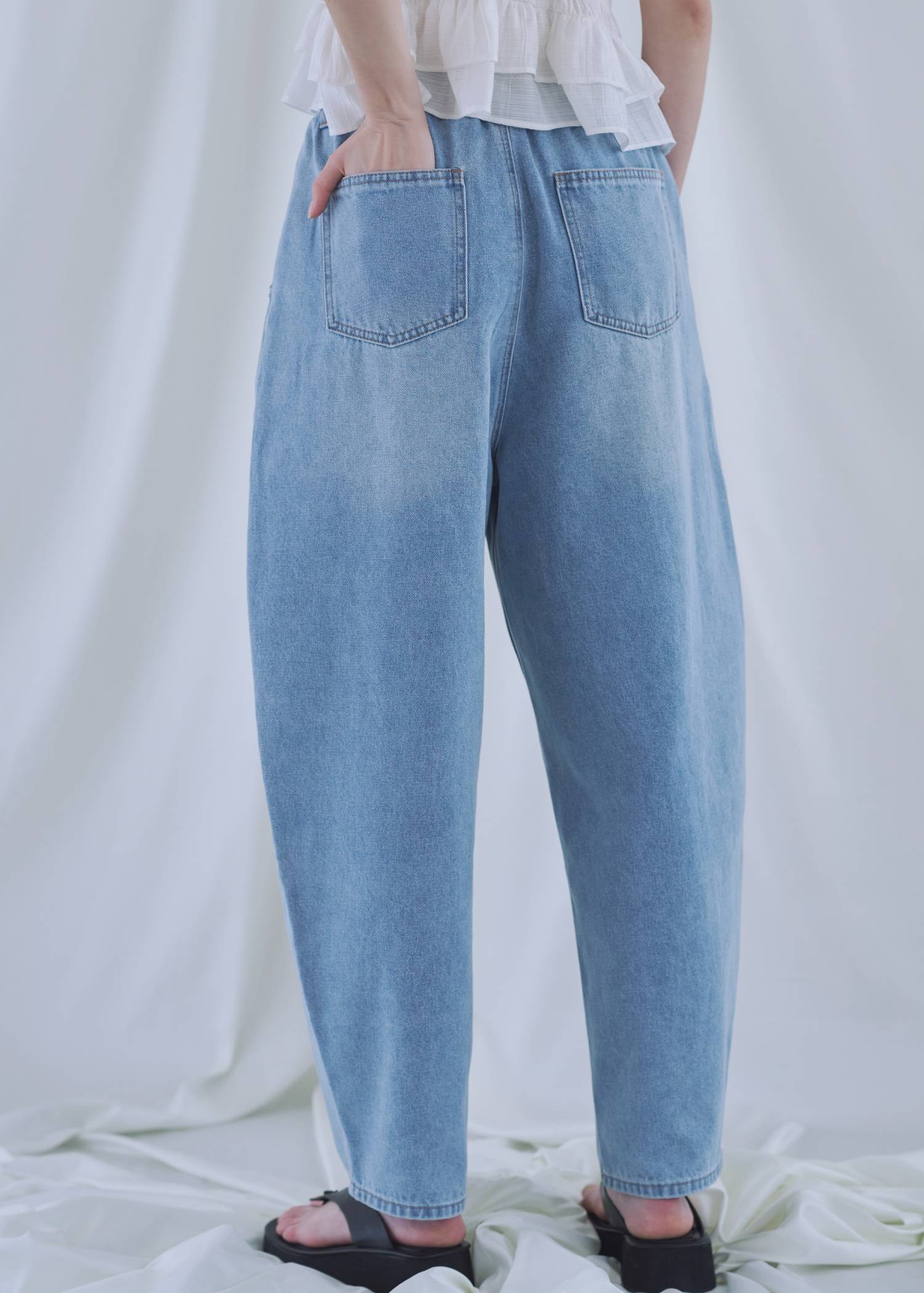 narrow ribbon tuck wide denim PT