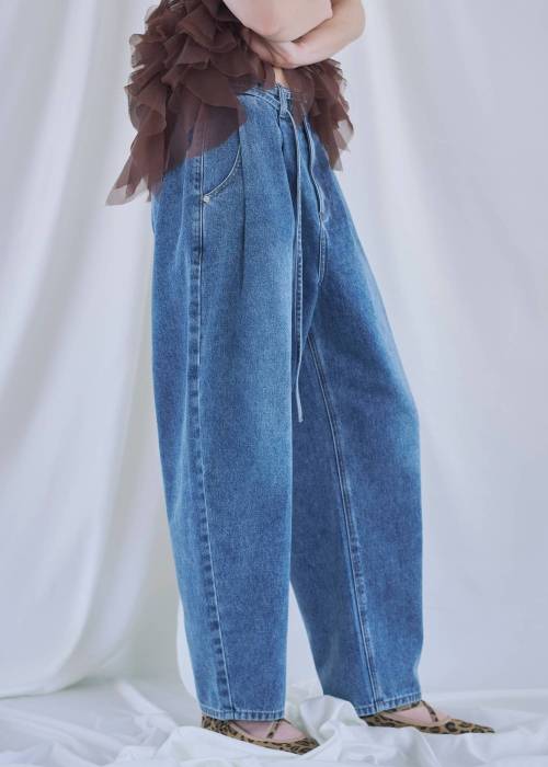 narrow ribbon tuck wide denim PT