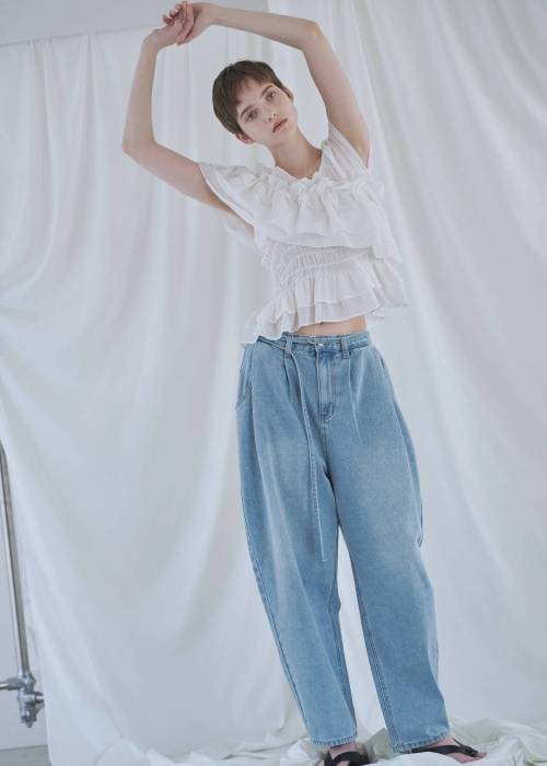 narrow ribbon tuck wide denim PT