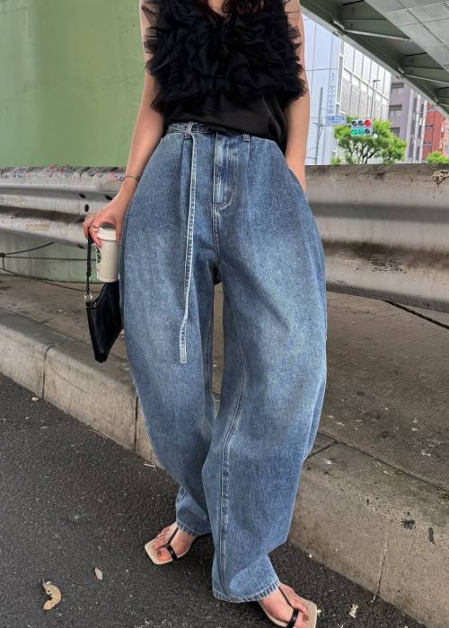 narrow ribbon tuck wide denim PT