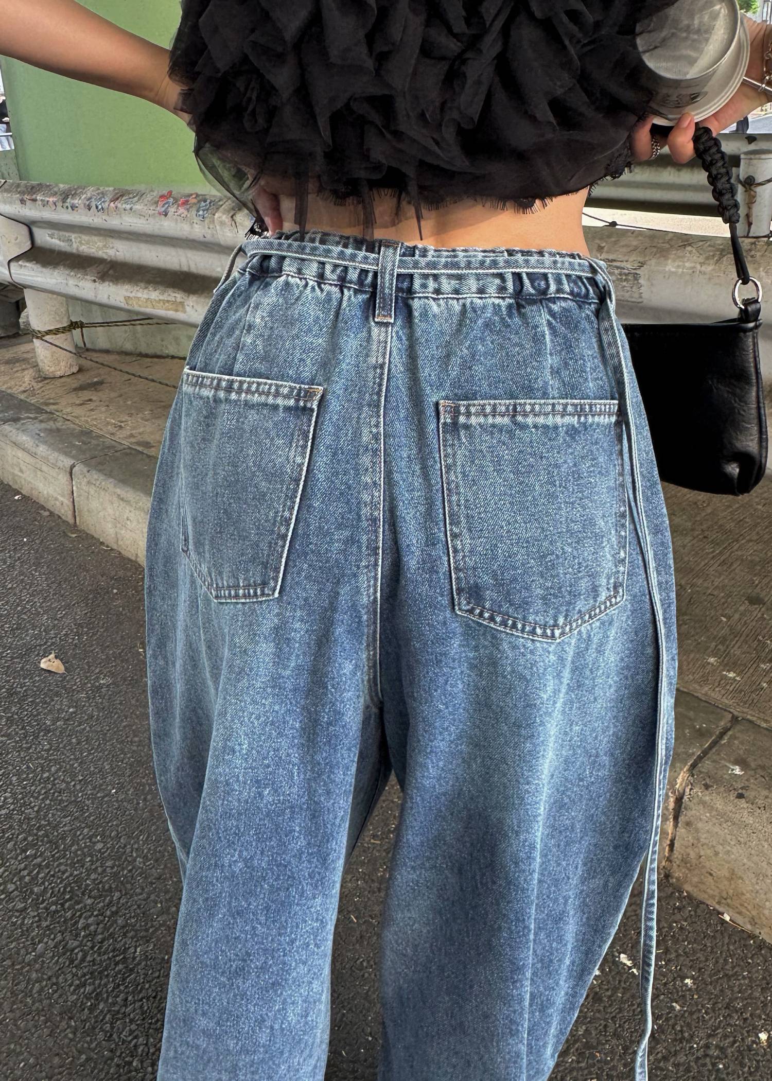 narrow ribbon tuck wide denim PT