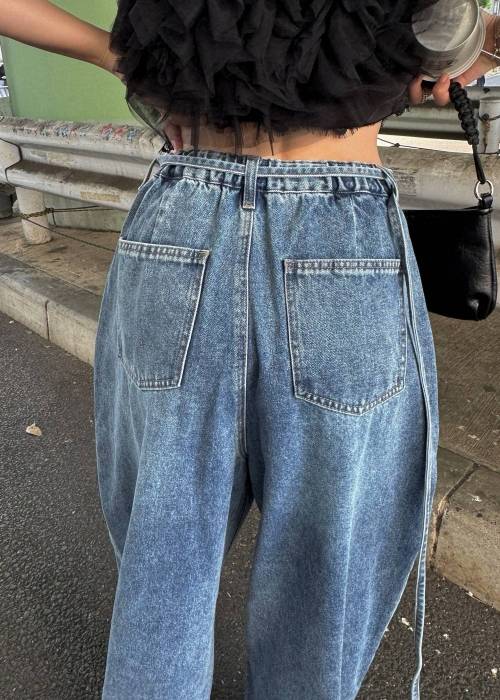 narrow ribbon tuck wide denim PT