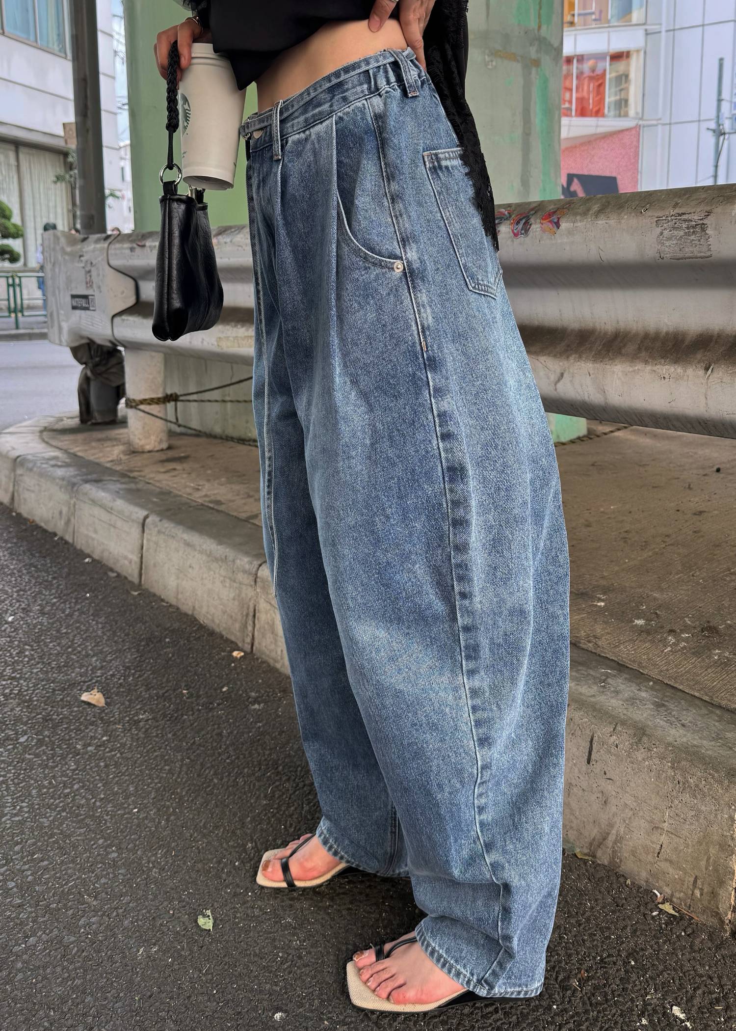 narrow ribbon tuck wide denim PT