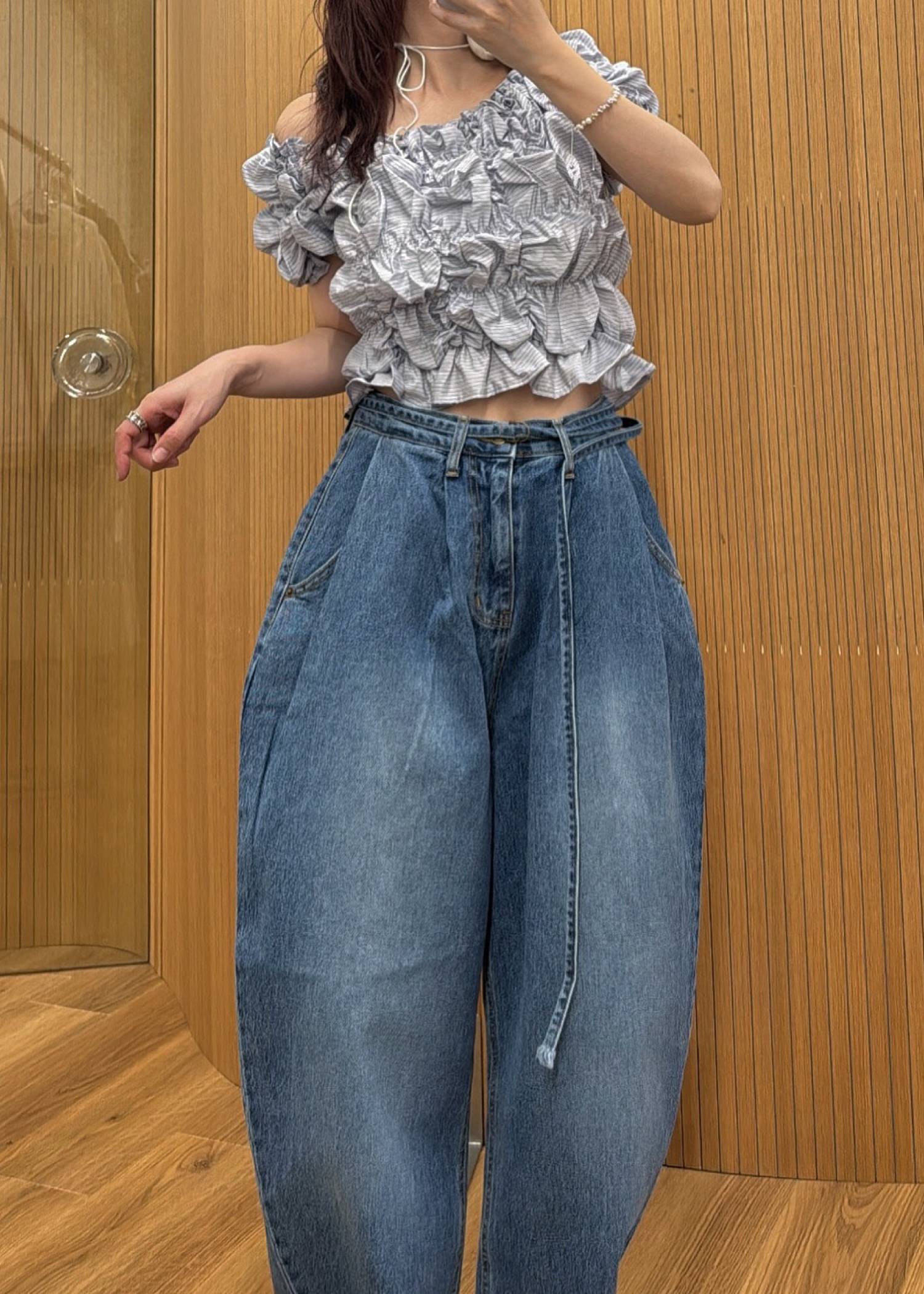 narrow ribbon tuck wide denim PT