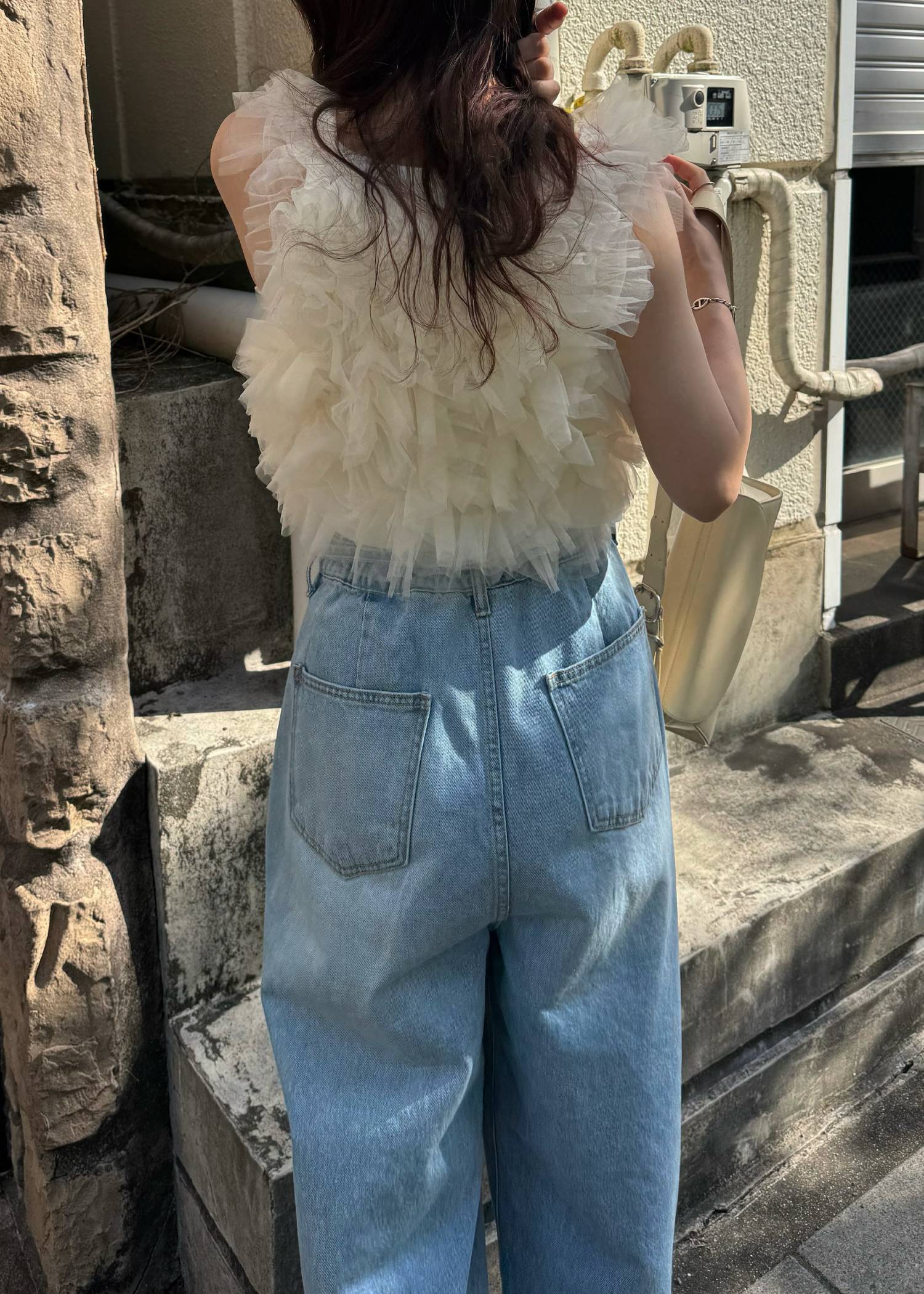 narrow ribbon tuck wide denim PT