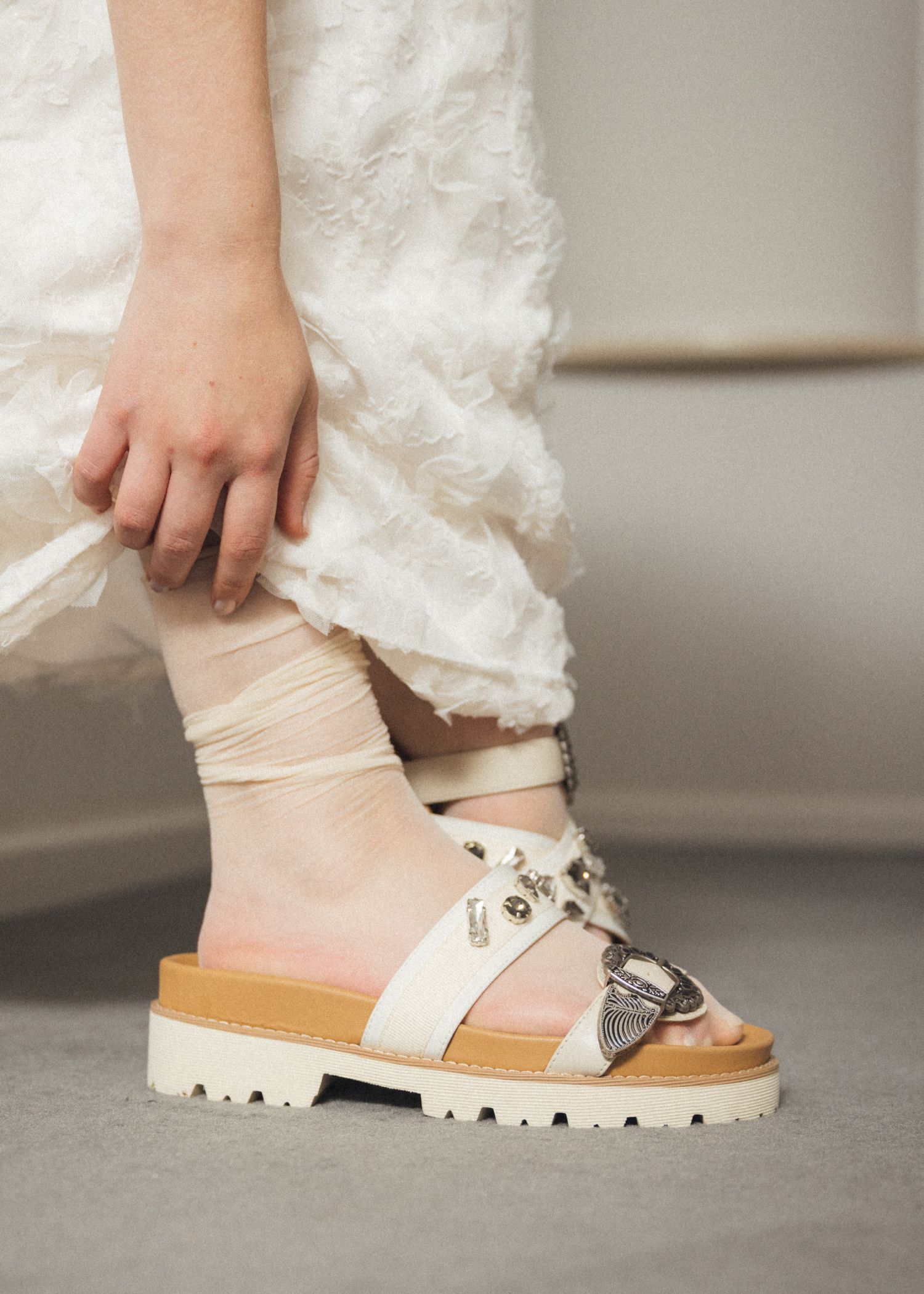 asymmetric bijou strap sandal