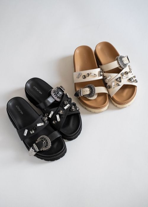 asymmetric bijou strap sandal